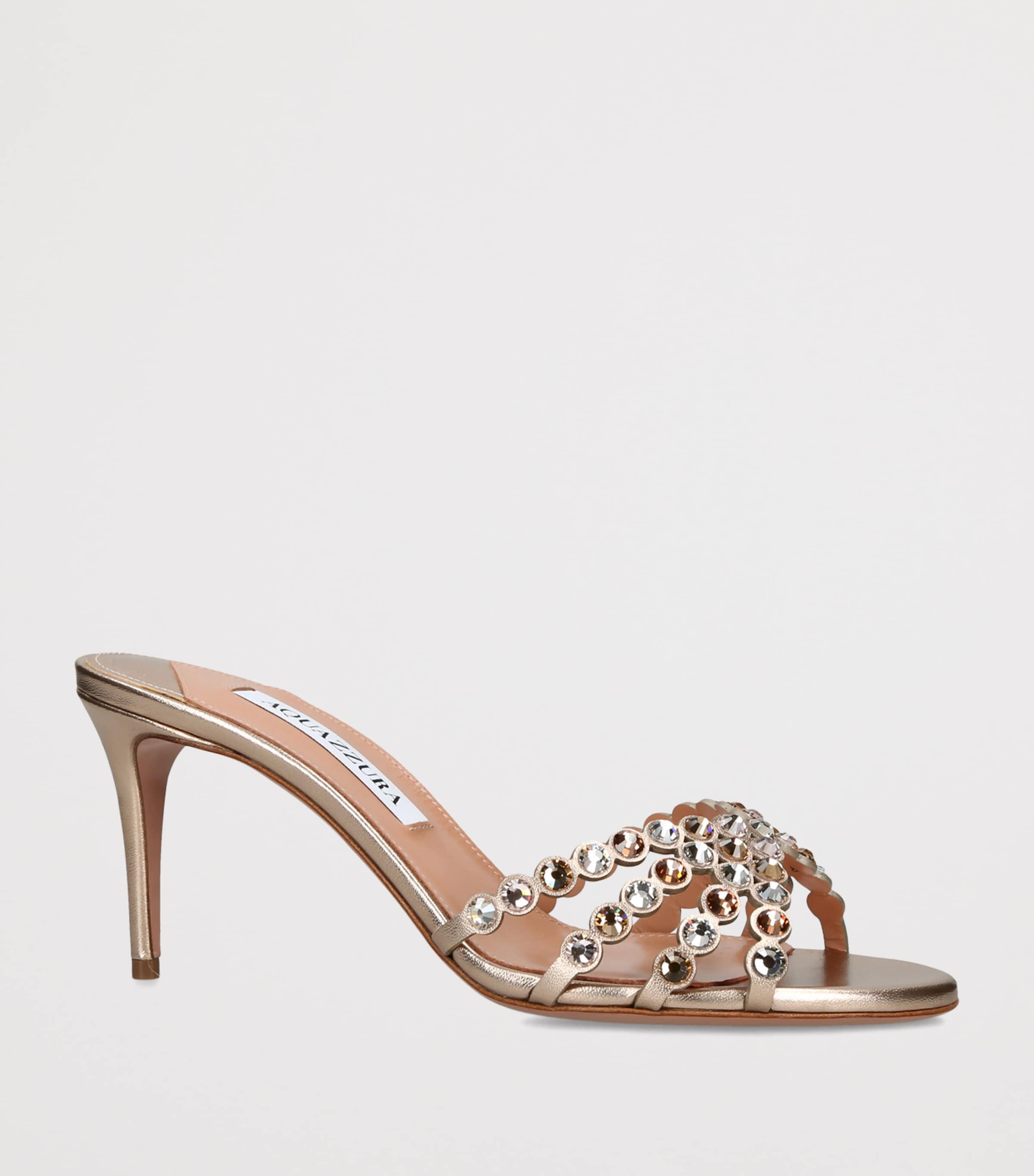 Aquazzura Metallic Leather Embellished Tequila Mules 75 Bronze Image 3