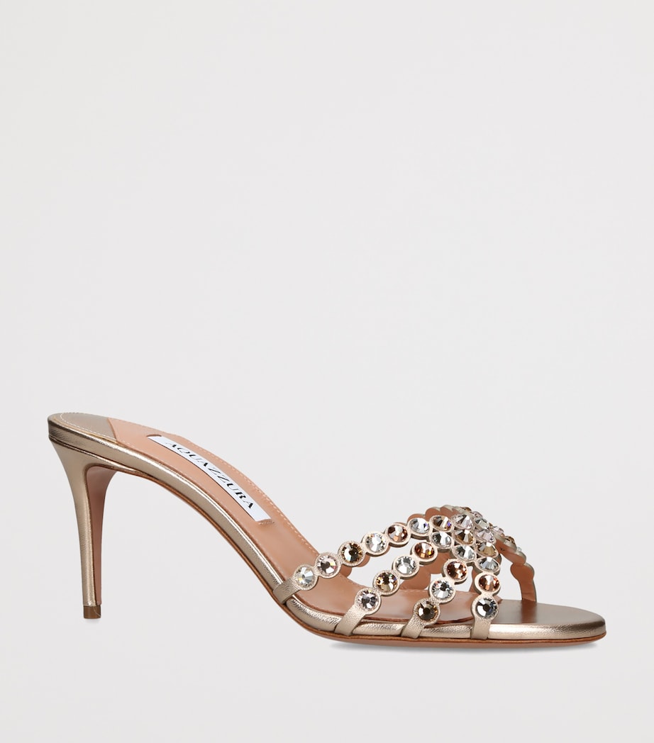 Aquazzura Metallic Leather Embellished Tequila Mules 75 Bronze Image 3
