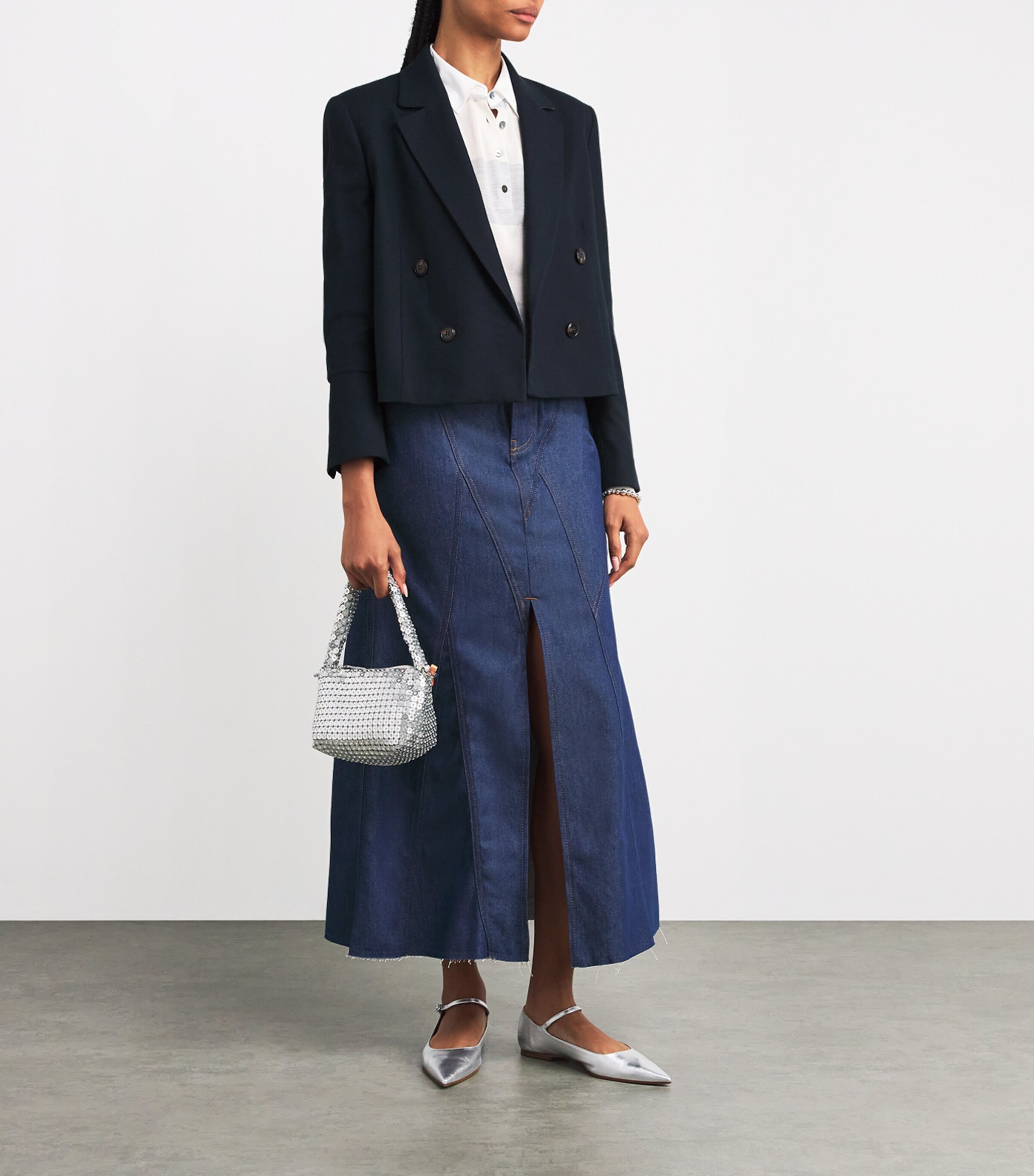 MAX&Co. Womens Cropped Flannel Blazer Navy Image 2