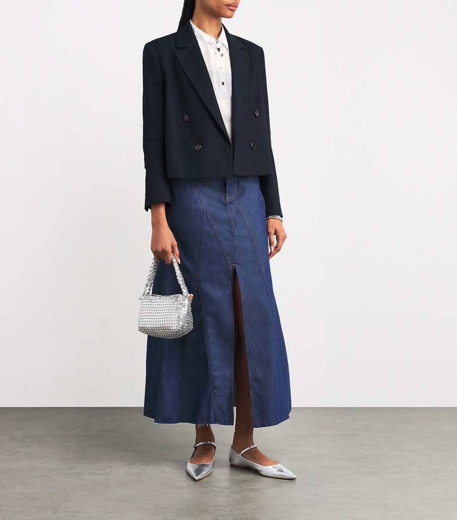 MAX&Co. Womens Cropped Flannel Blazer Navy Image 2