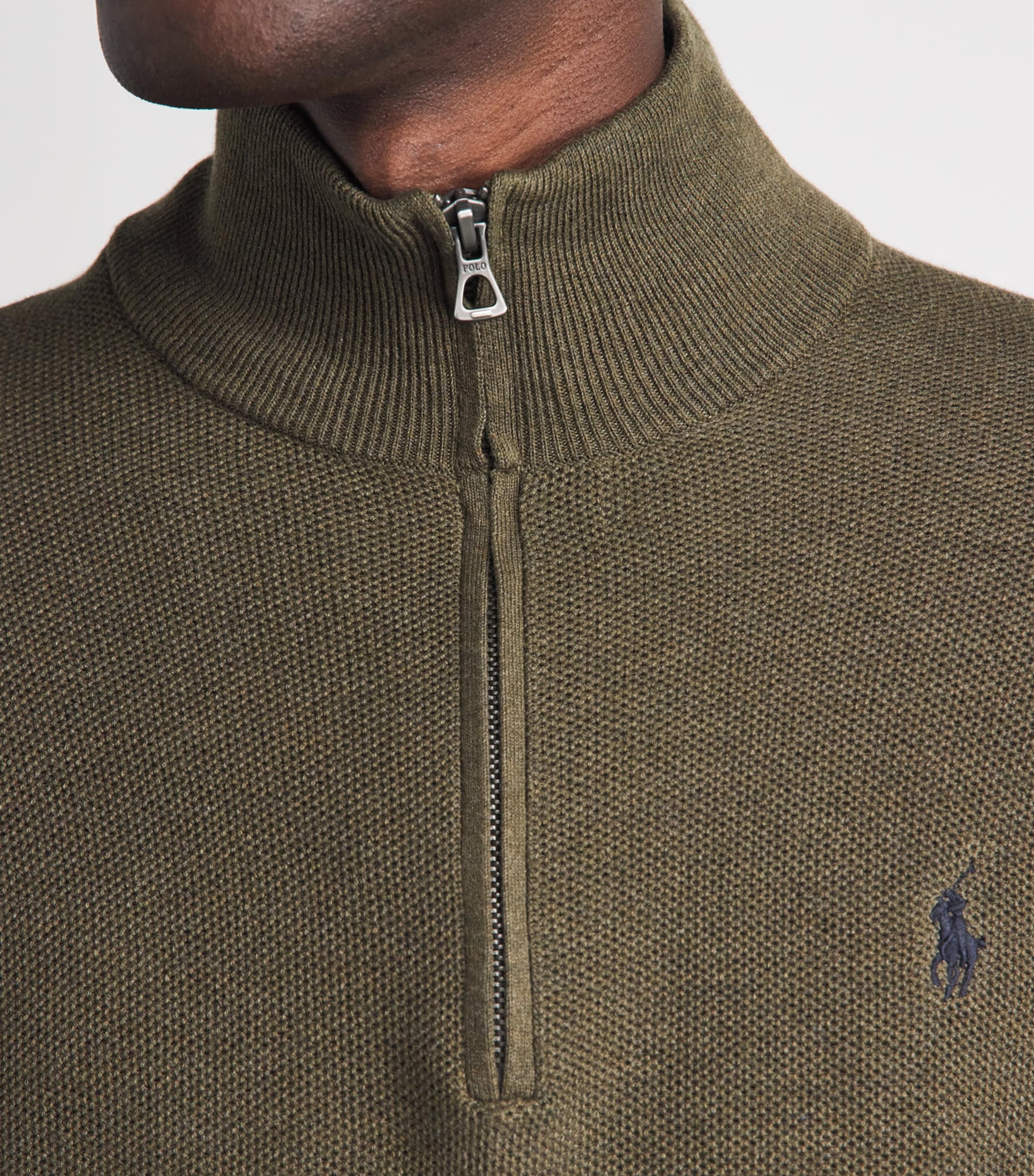 Polo Ralph Lauren Mens Cotton Quarter-Zip Sweater Cargo Olive Heather Image 3