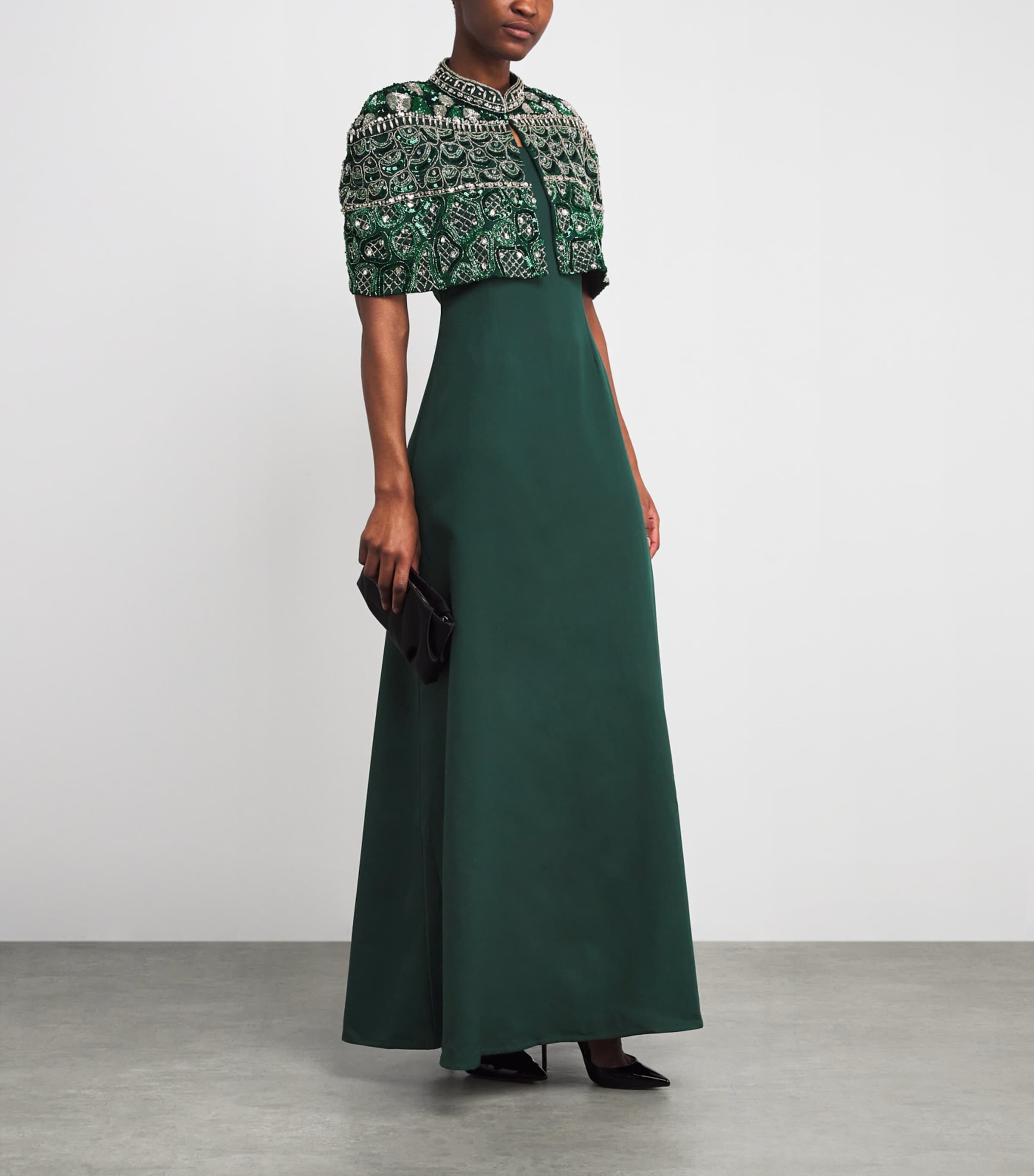 Embellished Cape Beatrice Gown GREEN Image 2