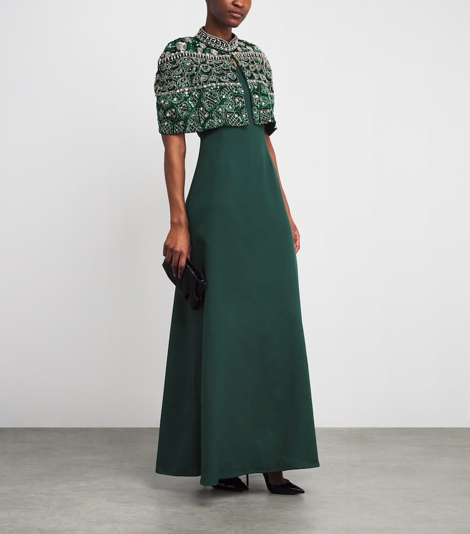 Embellished Cape Beatrice Gown GREEN Image 2