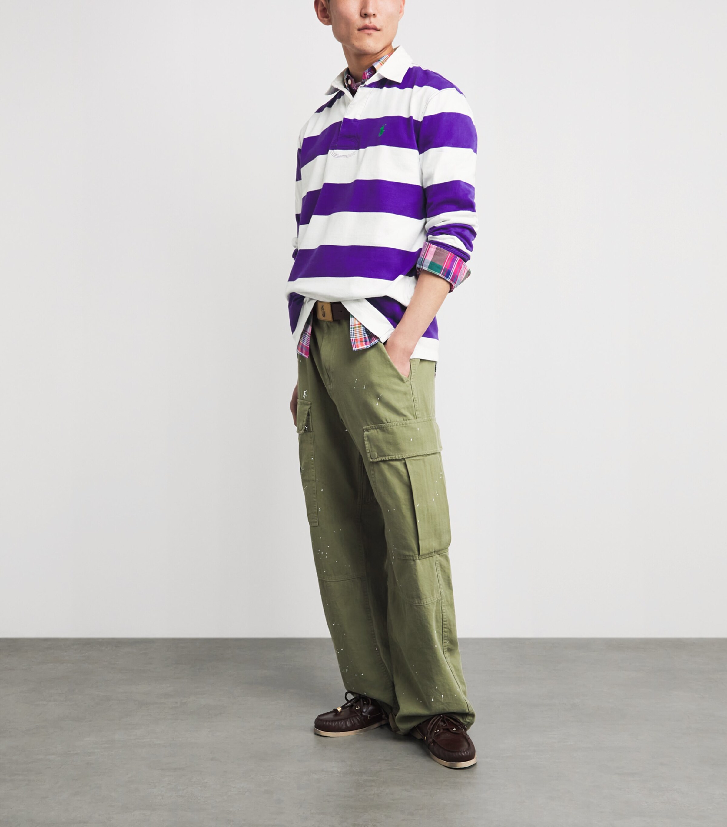 Polo Ralph Lauren Mens Cotton Stripe Polo Pony Rugby Shirt Cbn Prp/cls Oxfd Wht Image 2