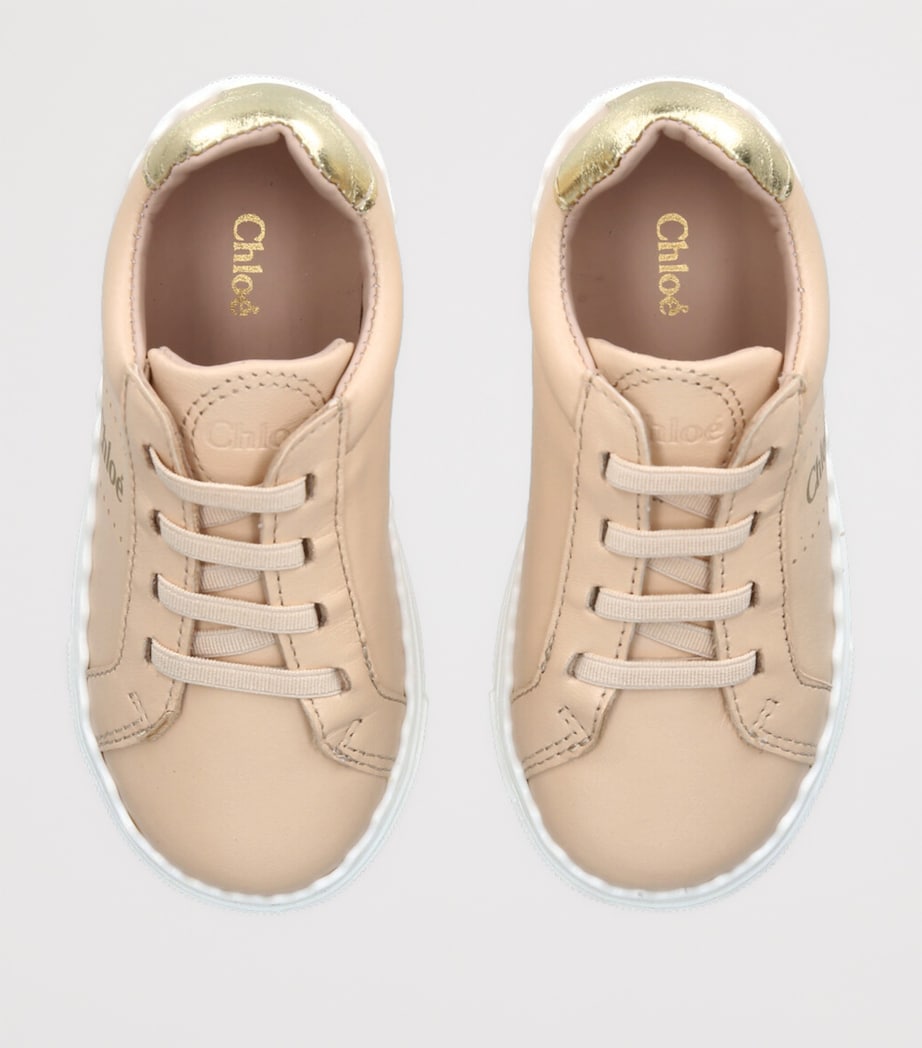 Leather Metallic-Trim Logo Sneakers GOLD Image 4