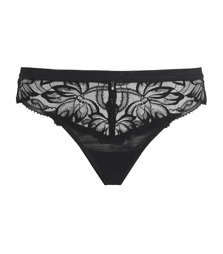 Wacoal Womens Lace-Trim Abéllia Tanga Black Image 1