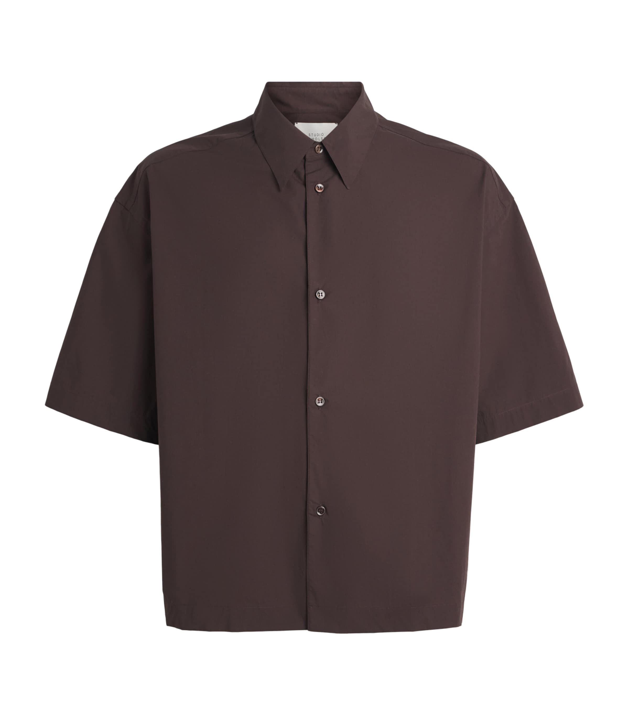 Studio Nicholson Mens Cotton Poplin Boxy-Fit Shirt Cocoa Image 1