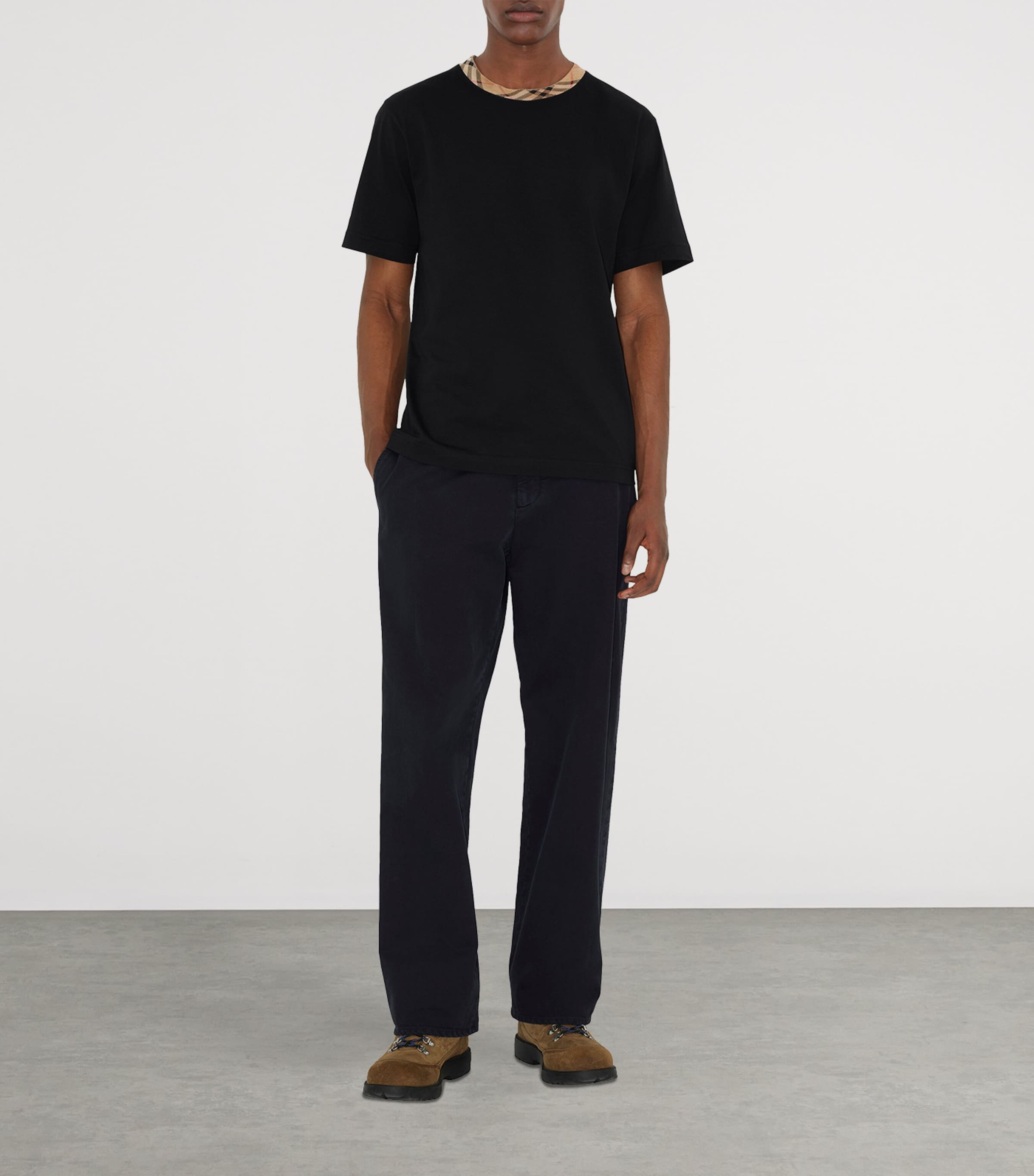 Burberry Cotton Check-Trim T-Shirt Black Image 2