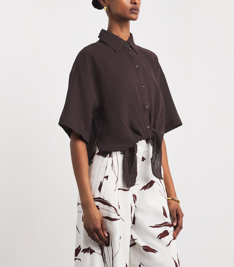 ME+EM Womens Cotton Tie-Front Beach Shirt Cocoa Brown Image 4