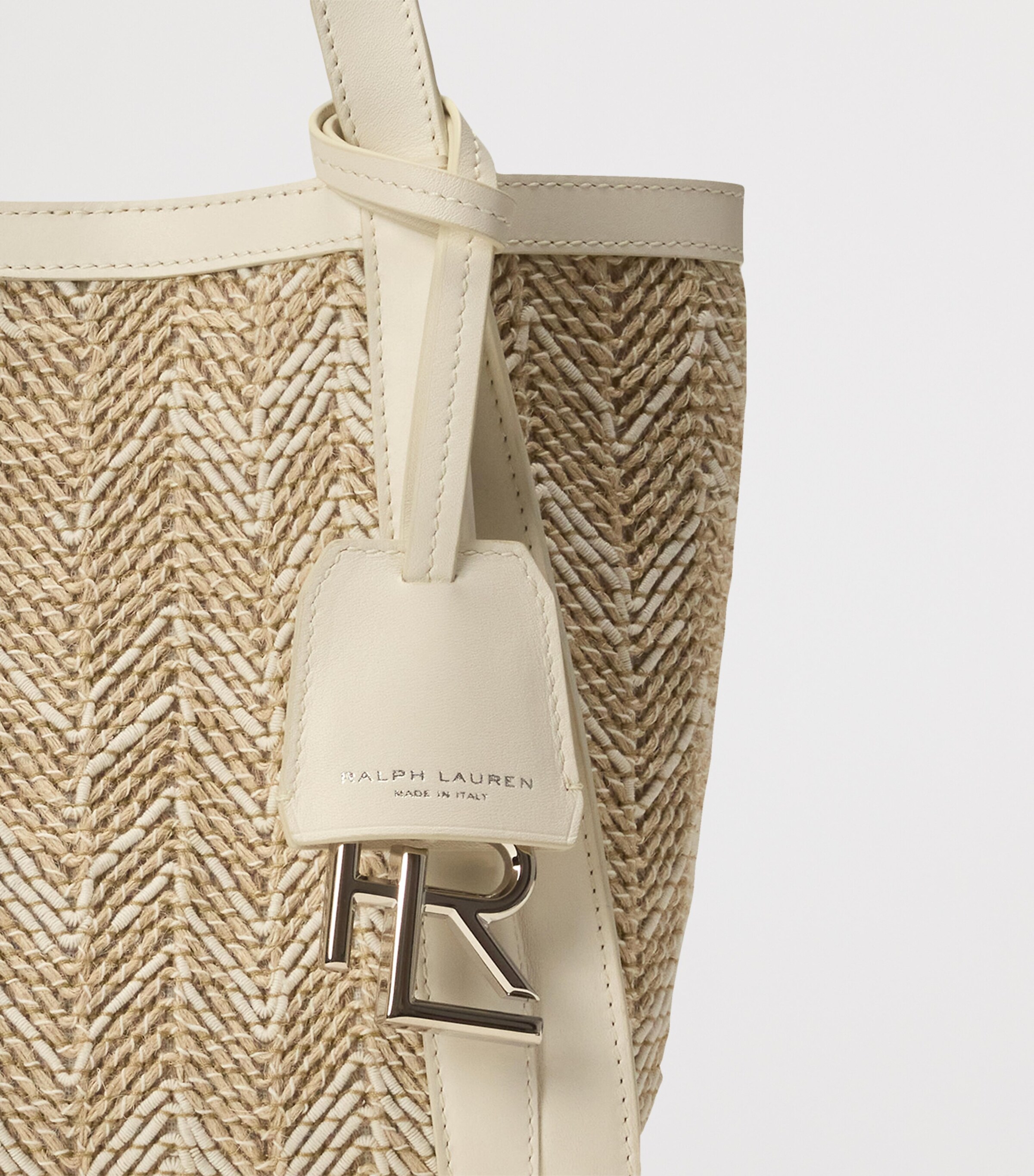 Leather-Trim Woven Ralph Shoulder Bag LIGHT SAND Image 6