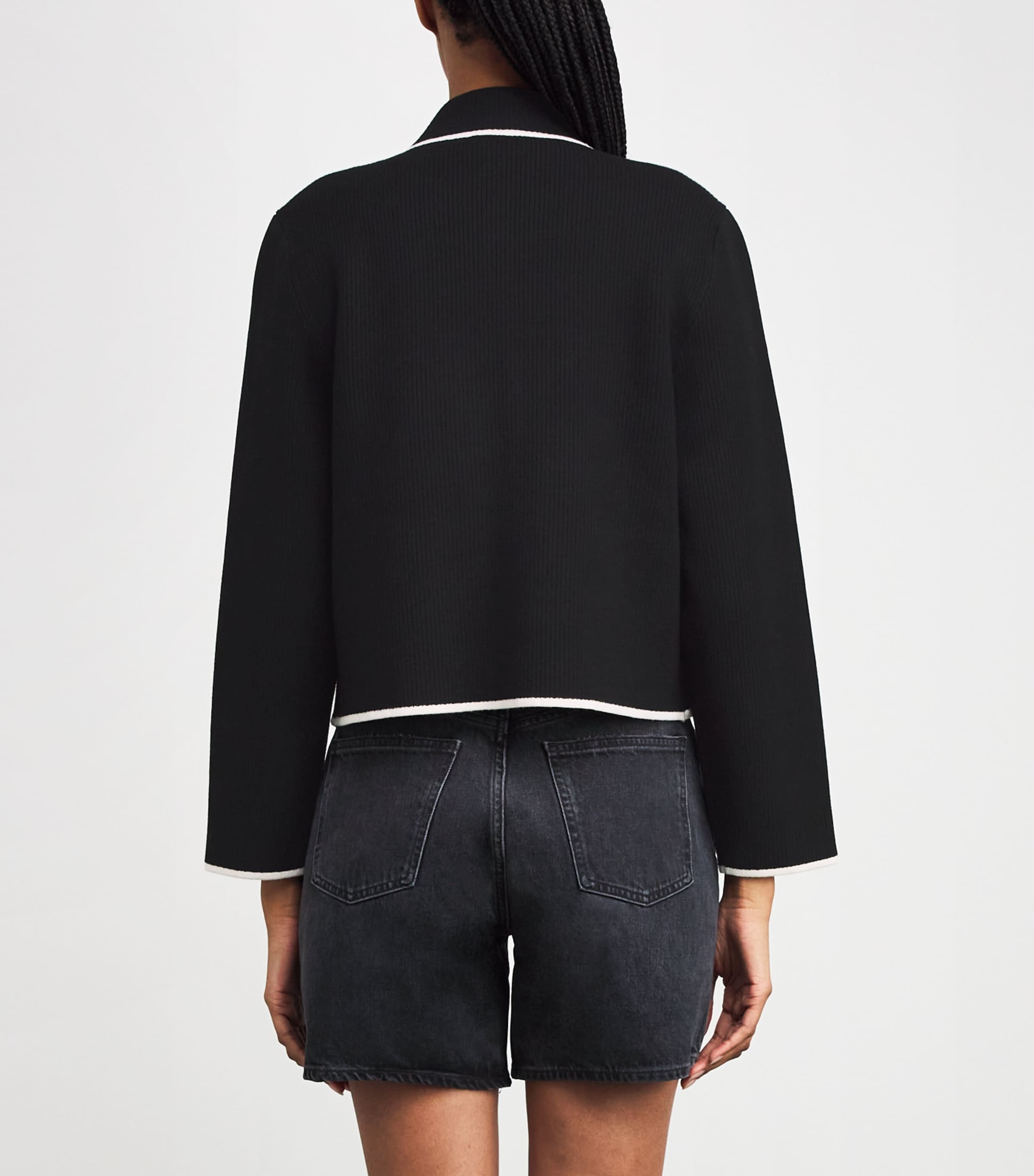 Contrast-Trim Cardigan BLACK Image 4