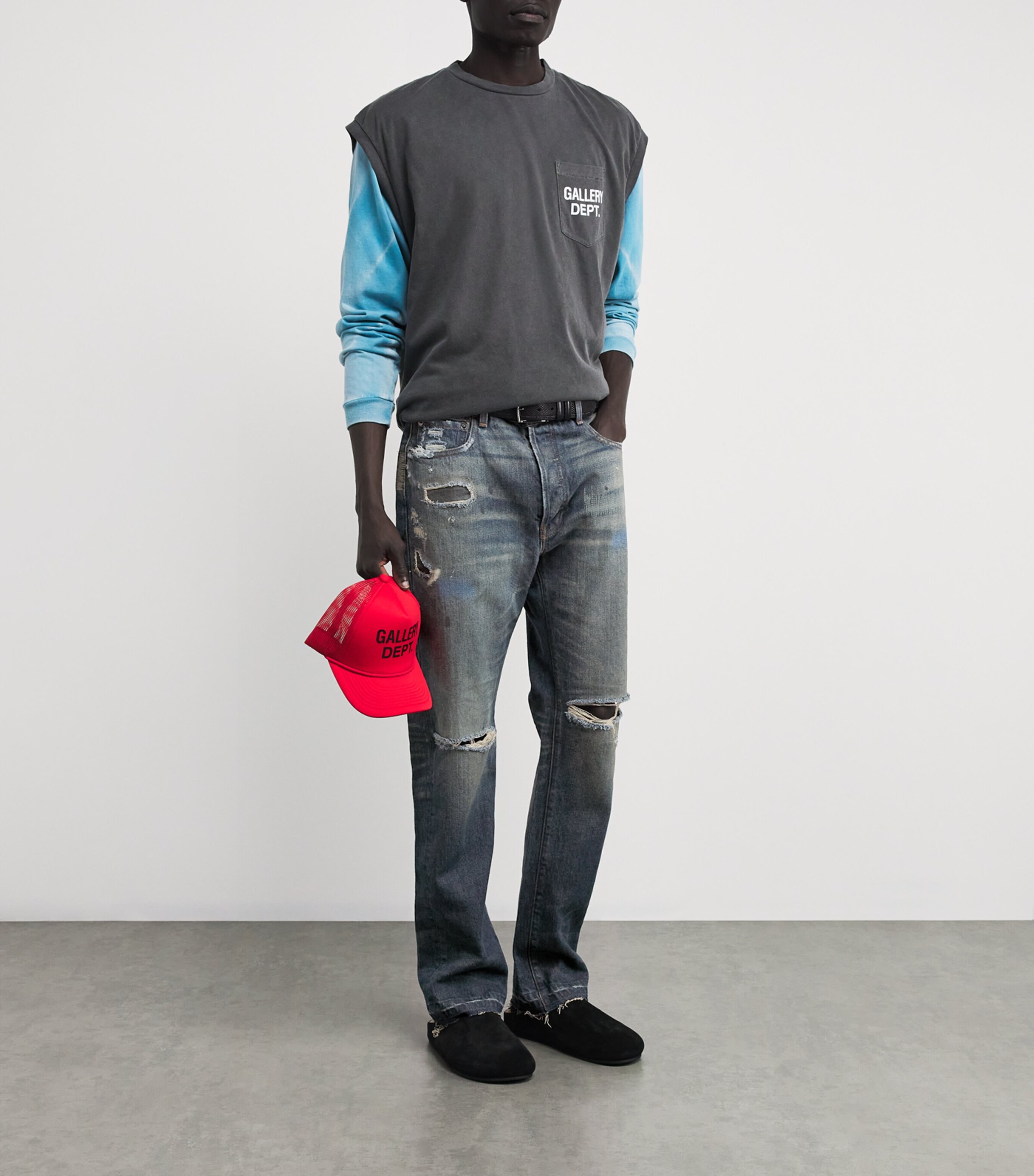GALLERY DEPT. Mens Paint-Detail Starr 5001 Straight-Leg Jeans Dark Wash Image 2