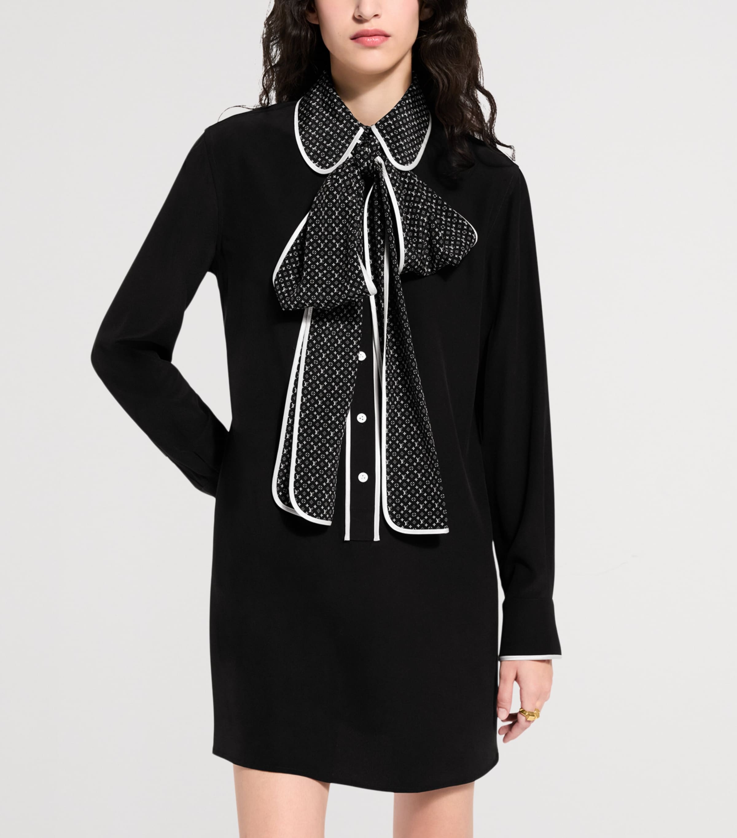 LOUIS VUITTON Womens Silk Monogram Tie Mini Dress Black Image 3