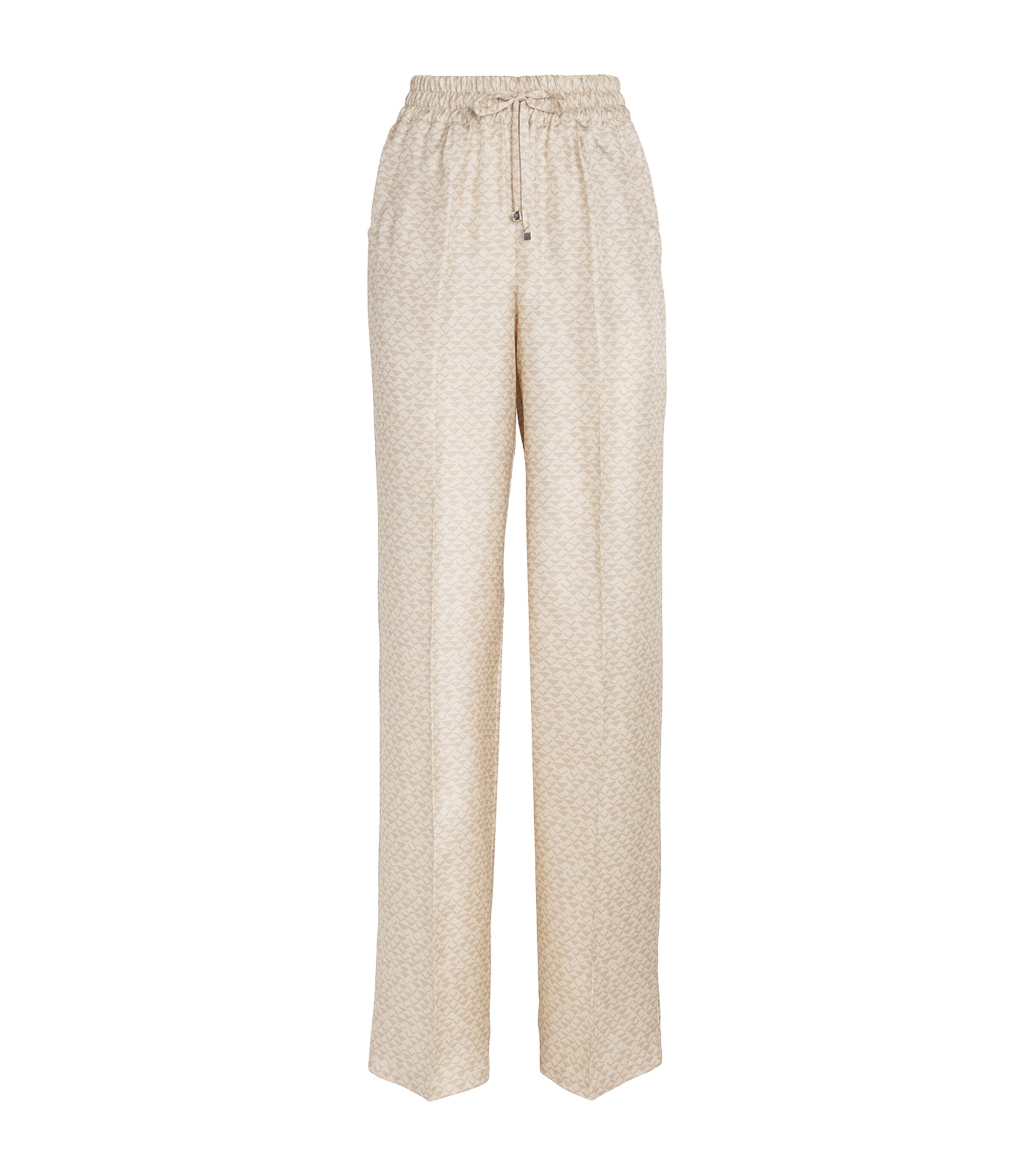 Kiton Womens Silk Printed Wide-Leg Trousers Cream White/beige Image 1