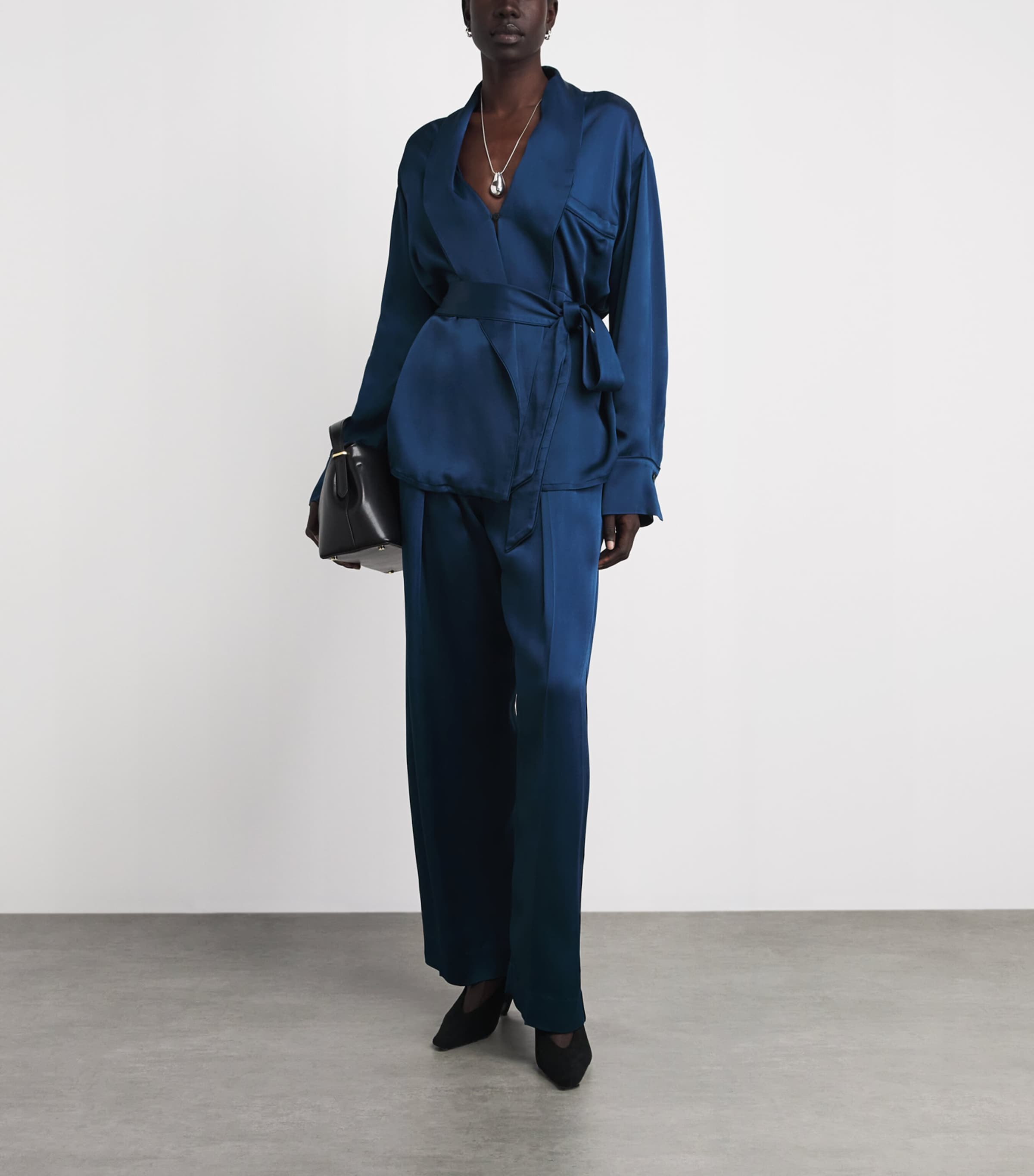 Victoria Beckham Womens Pyjama Wrap Blouse Dark Ocean Image 2