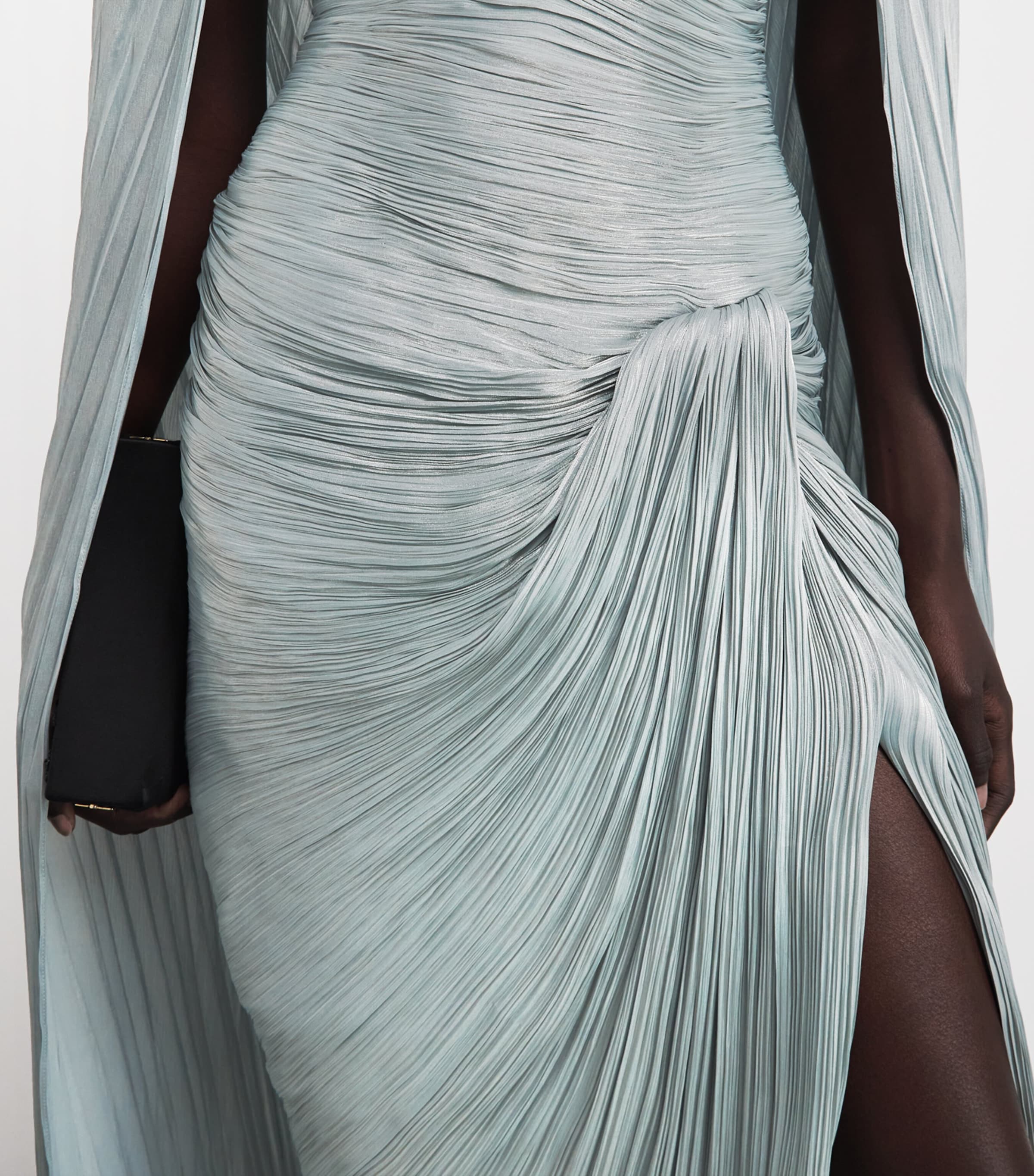 Marmar Halim Womens Asymmetric Pleated Cape Gown Blue Gray Image 3