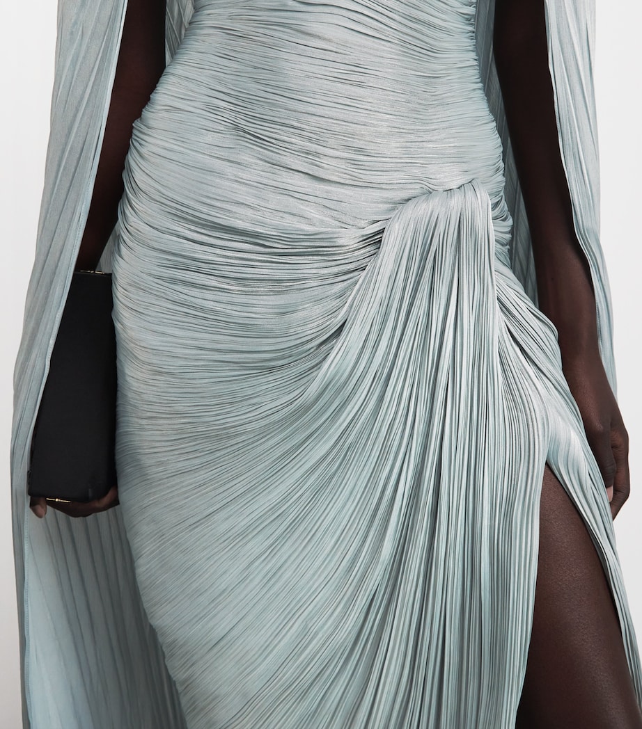 Marmar Halim Womens Asymmetric Pleated Cape Gown Blue Gray Image 3