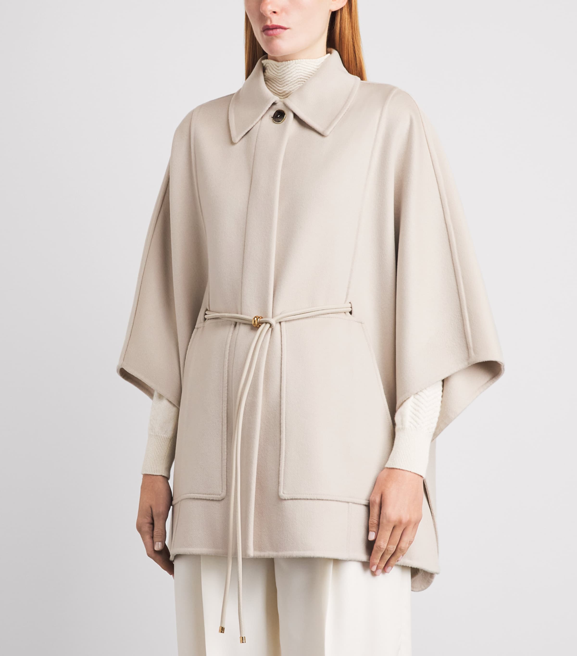 Agnona Womens Cashmere Belted Cape Beige Greige Image 4