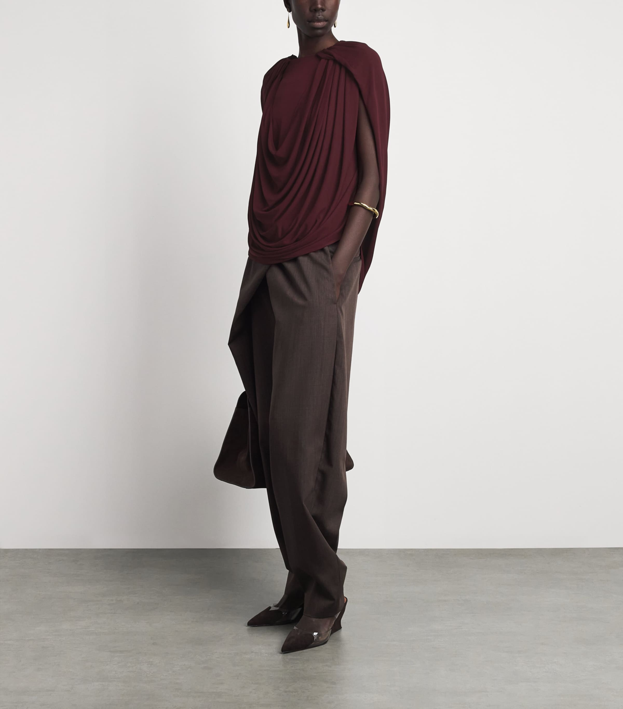 Brandon Maxwell Womens Draped Astor Top Wine Image 2