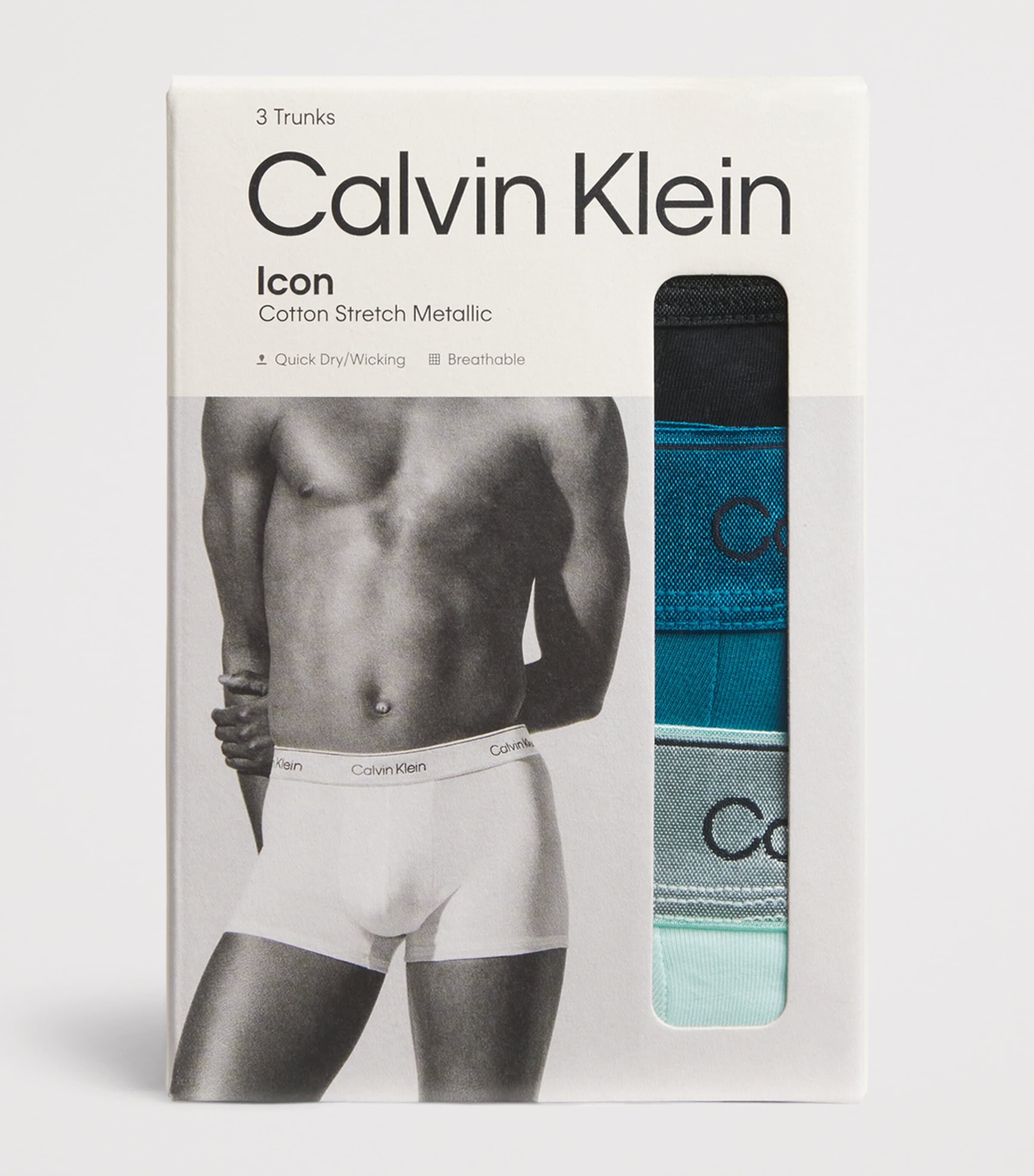 Calvin Klein Mens Cotton Stretch Icon Metallic Boxer Briefs (Pack of 3) Black/turq/mist Image 4
