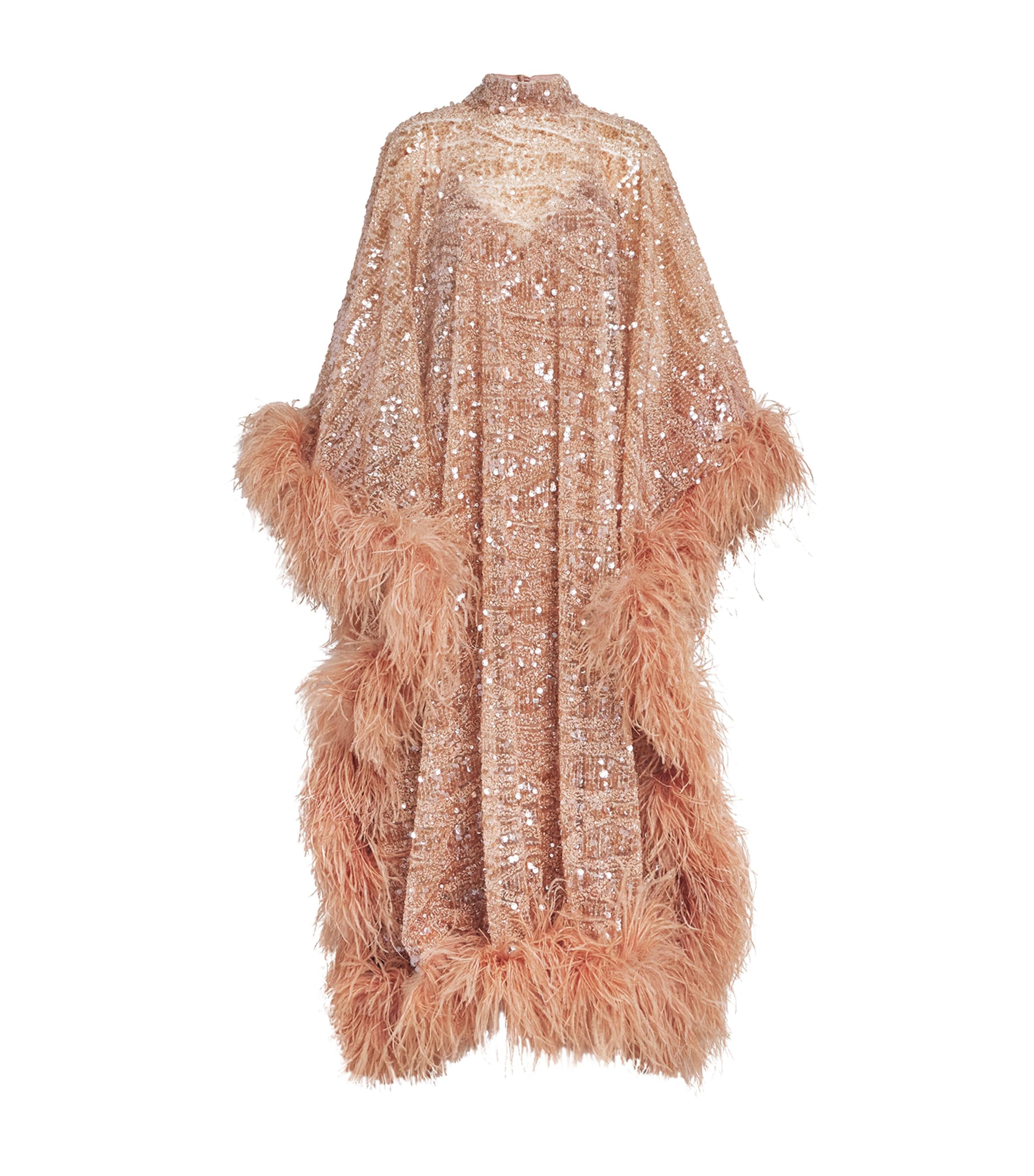 Taller Marmo Casta Diva Sublime Oversized Feather-trimmed Sequined Tulle Gown In Pink