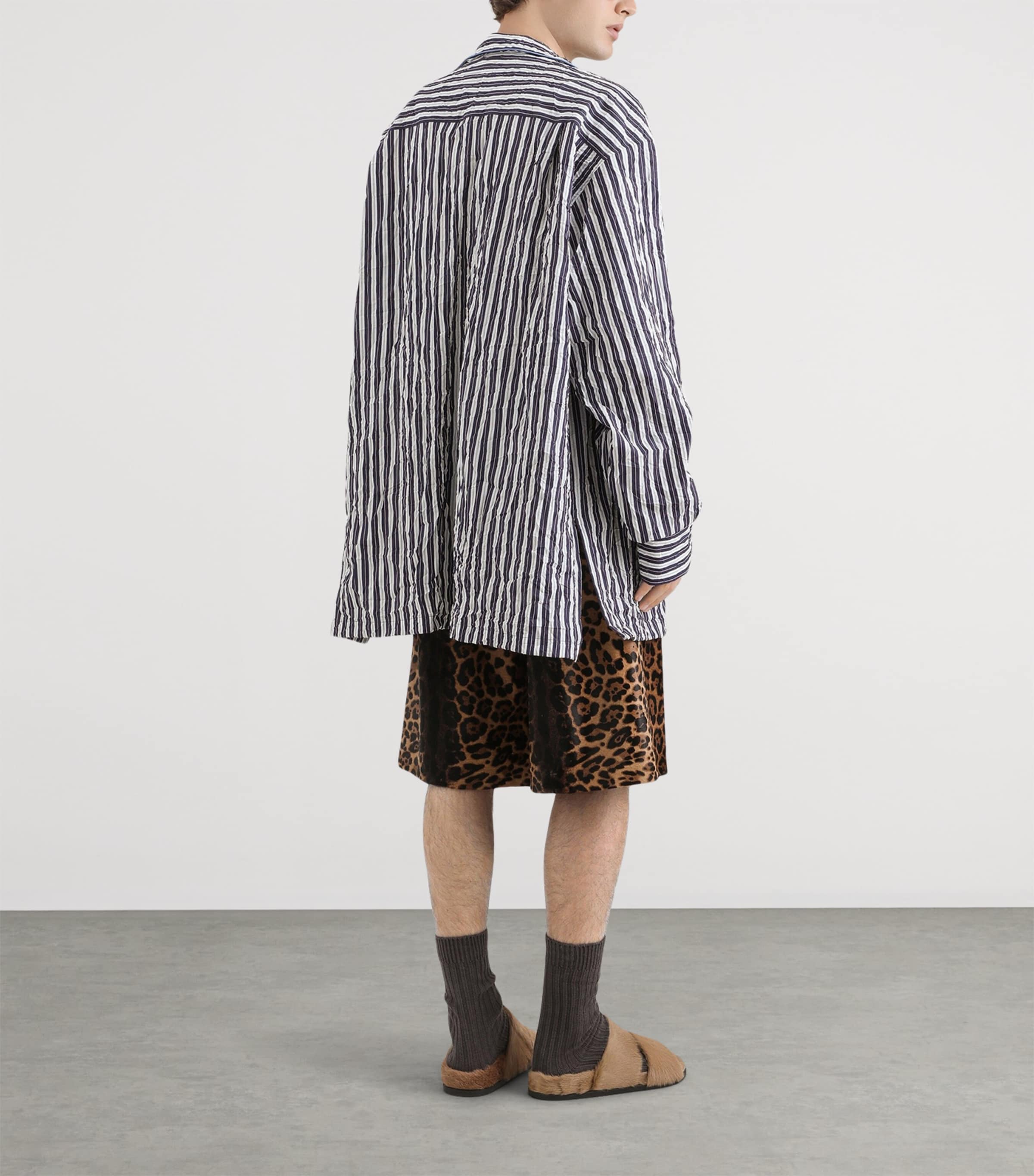 Dolce&Gabbana Mens Leather Leopard Print Oversized Shorts Combined Colou Image 3