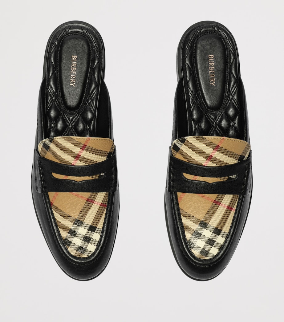Burberry Leather Check Opal Mules Black / Archive Beig Image 4