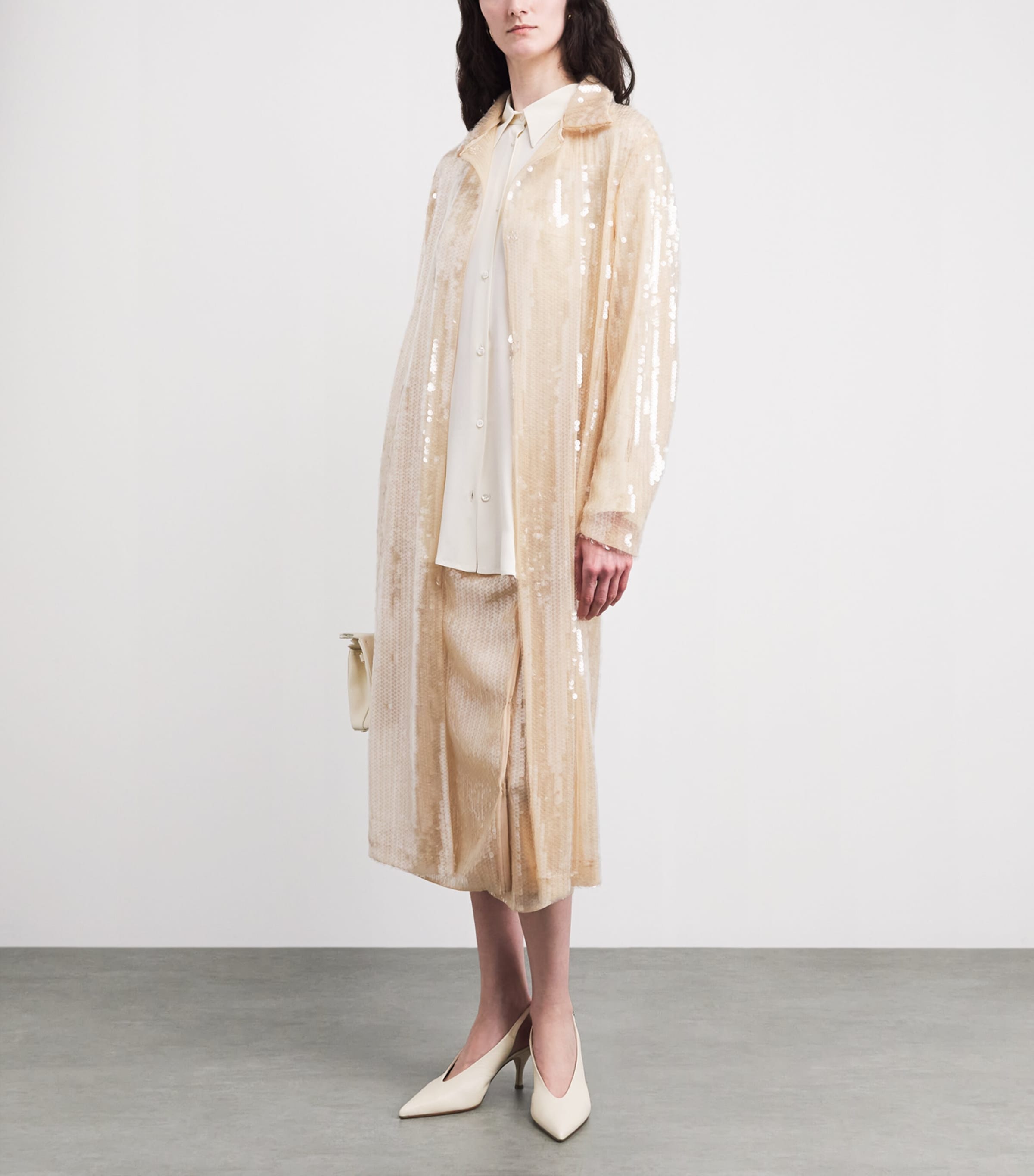 Fabiana Filippi Womens Sequinned Overcoat Nude Image 2