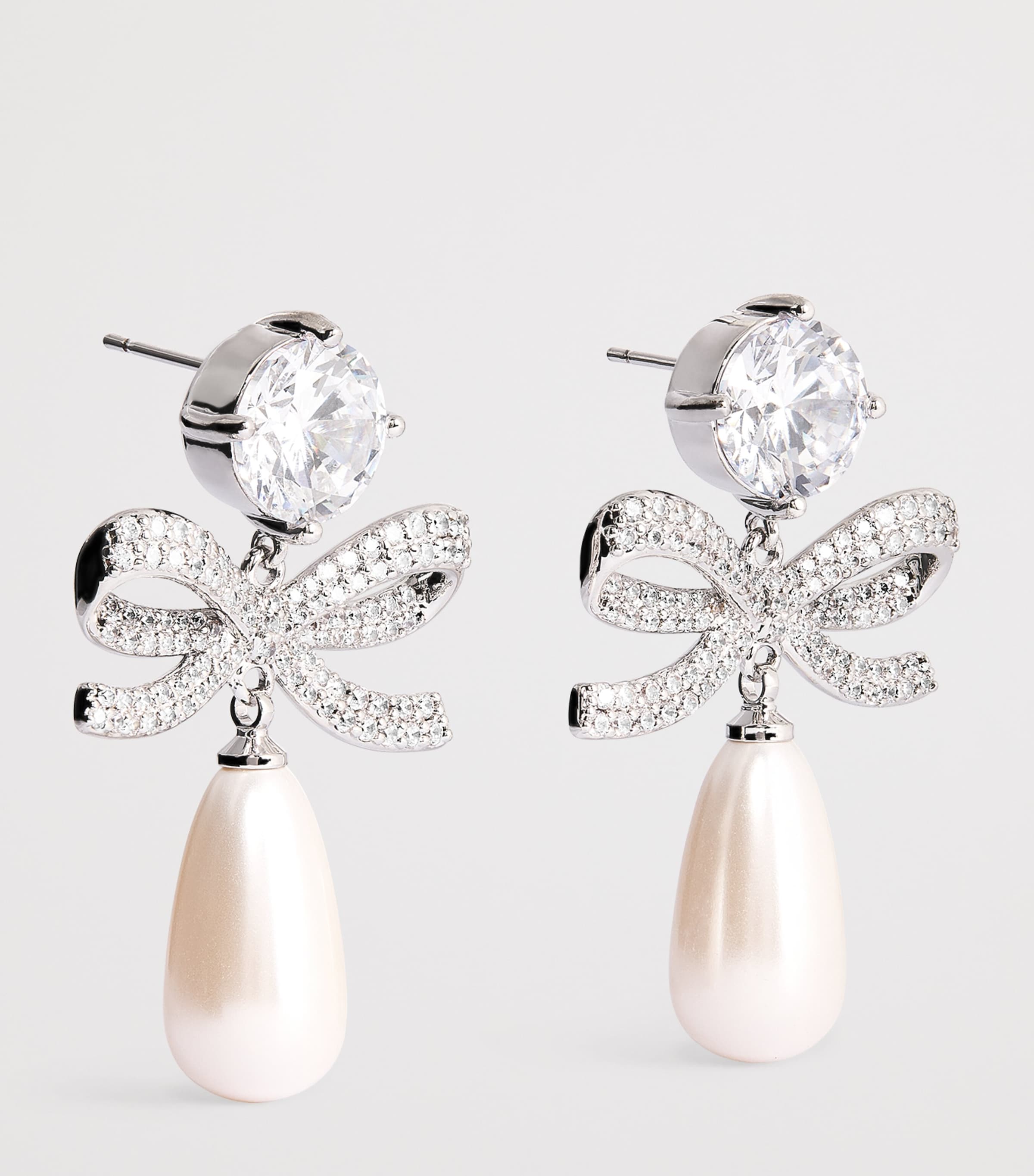 Self-Portrait Crystal-Faux Pearl Teardrop Earrings Silver Image 3