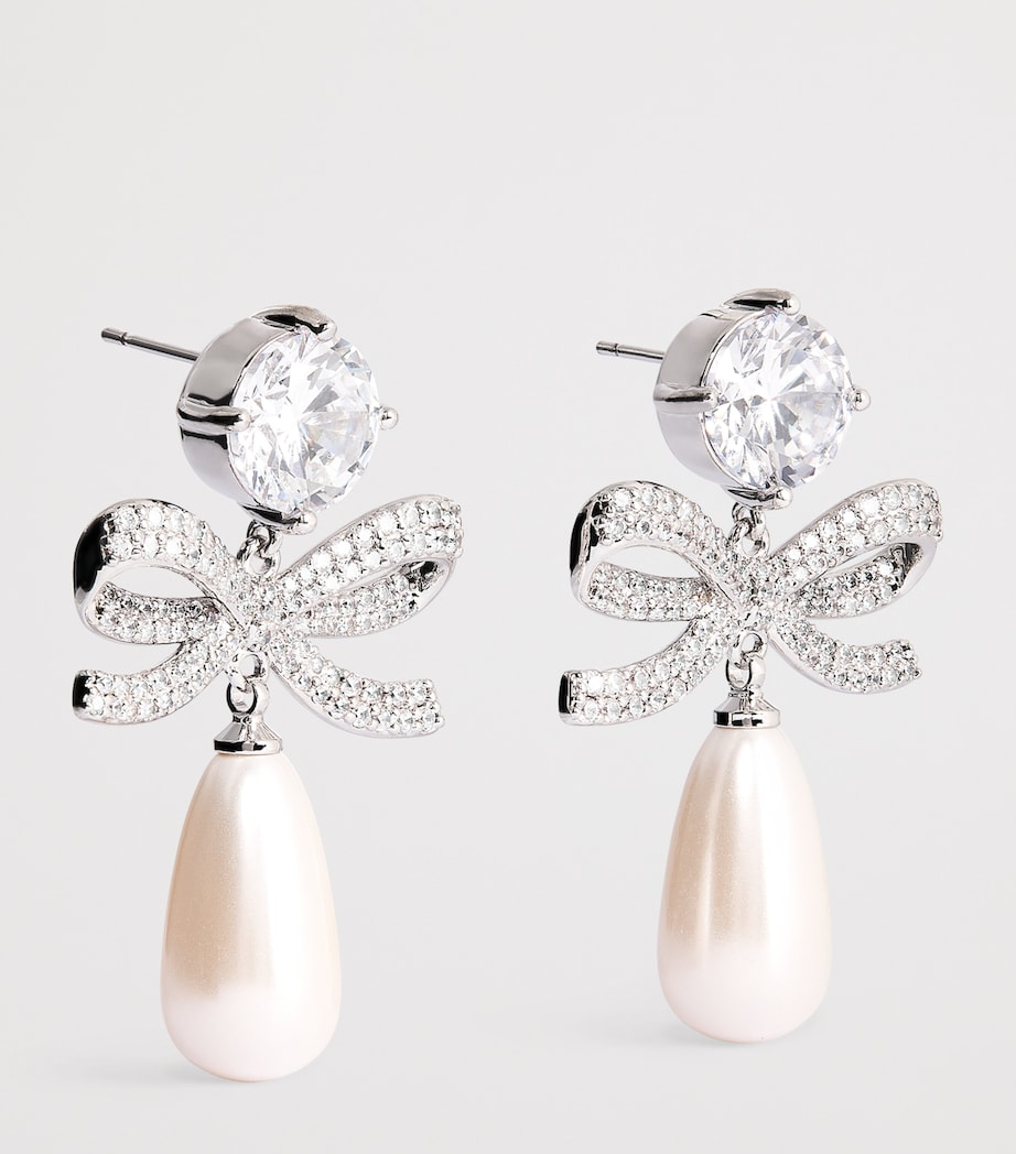 Self-Portrait Crystal-Faux Pearl Teardrop Earrings Silver Image 3