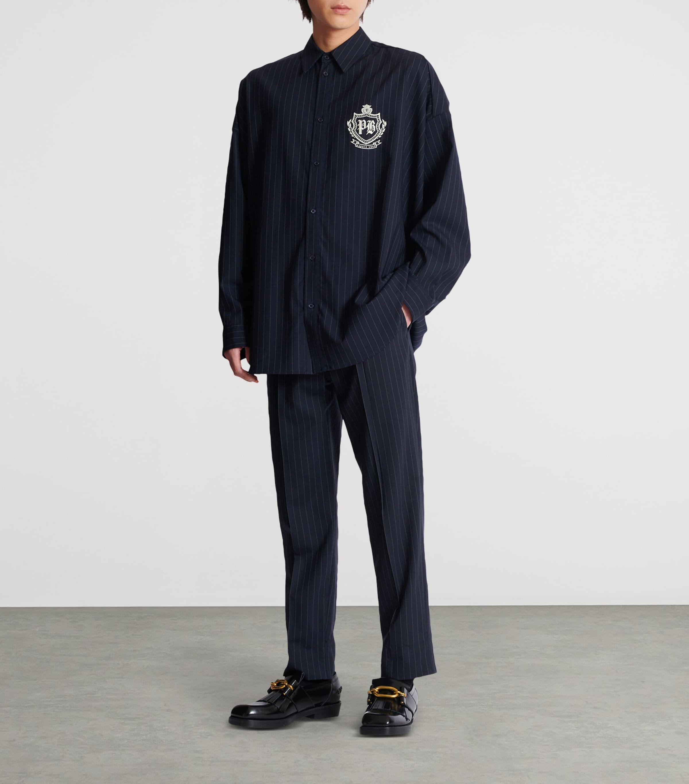 Virgin Wool Pinstripe Trousers SAJ BLEU/BLANC Image 2