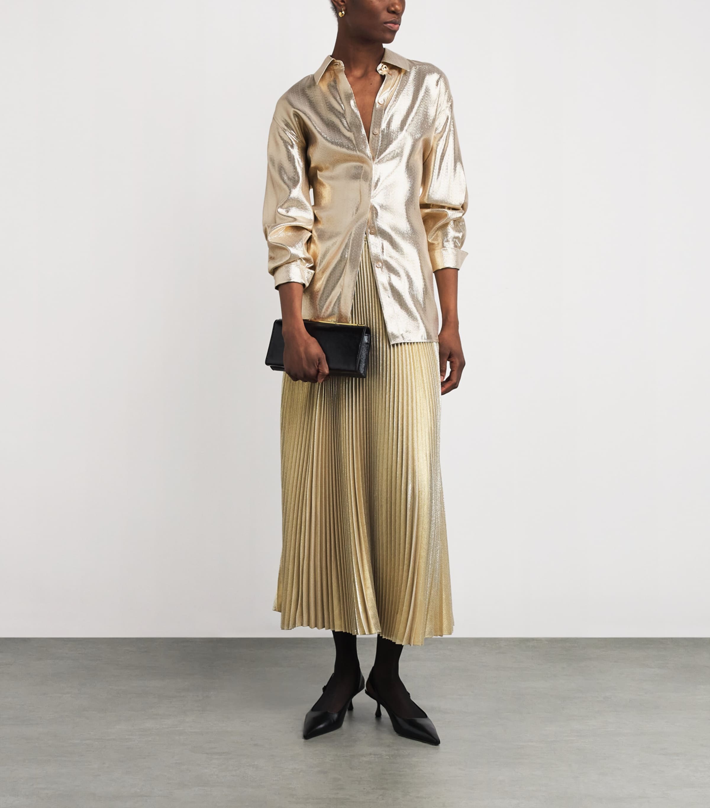 Silk-Blend Lamé Capri Blouse GILT Image 2