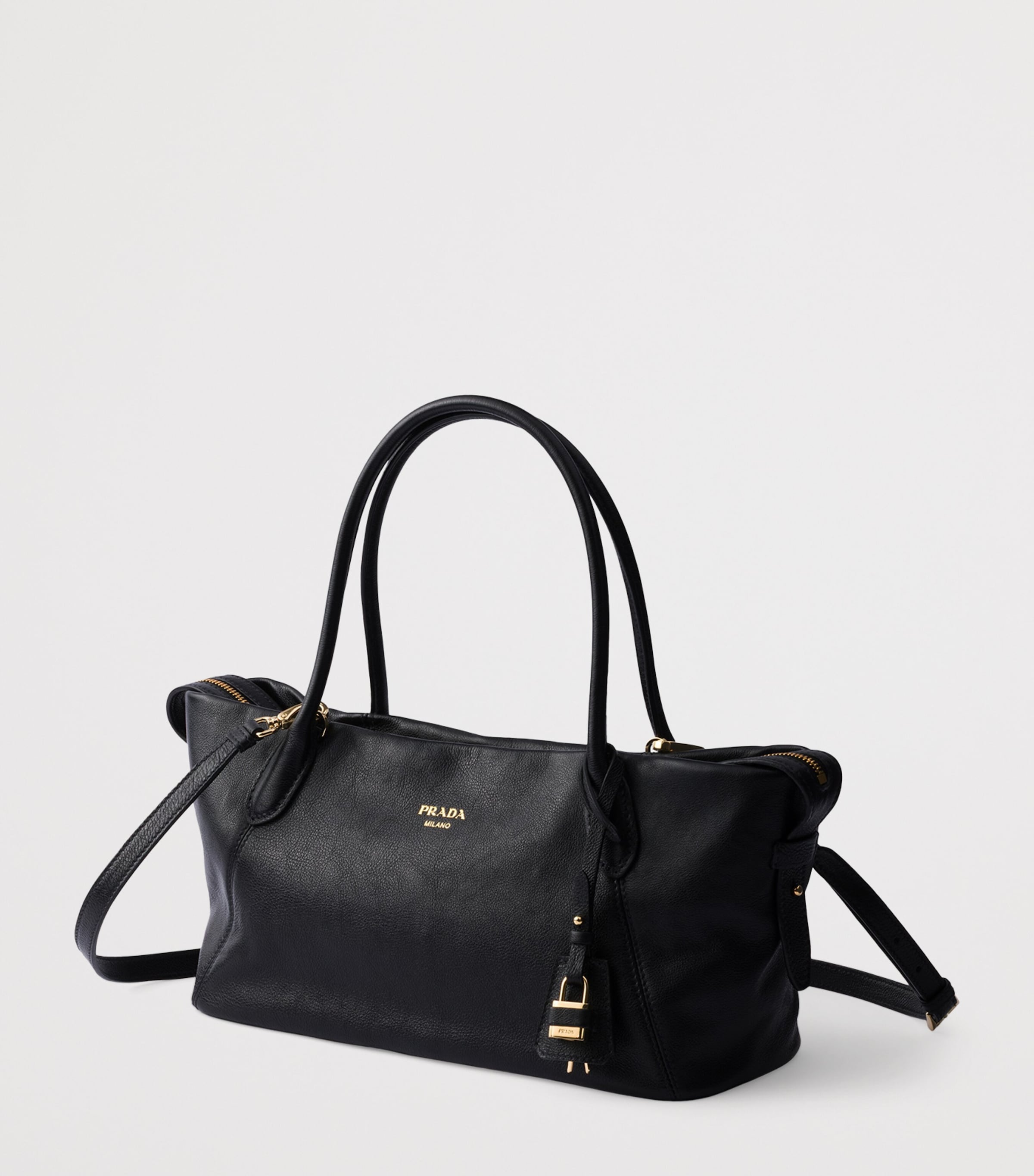 Prada Womens Large Leather Tote Bag Black Image 3