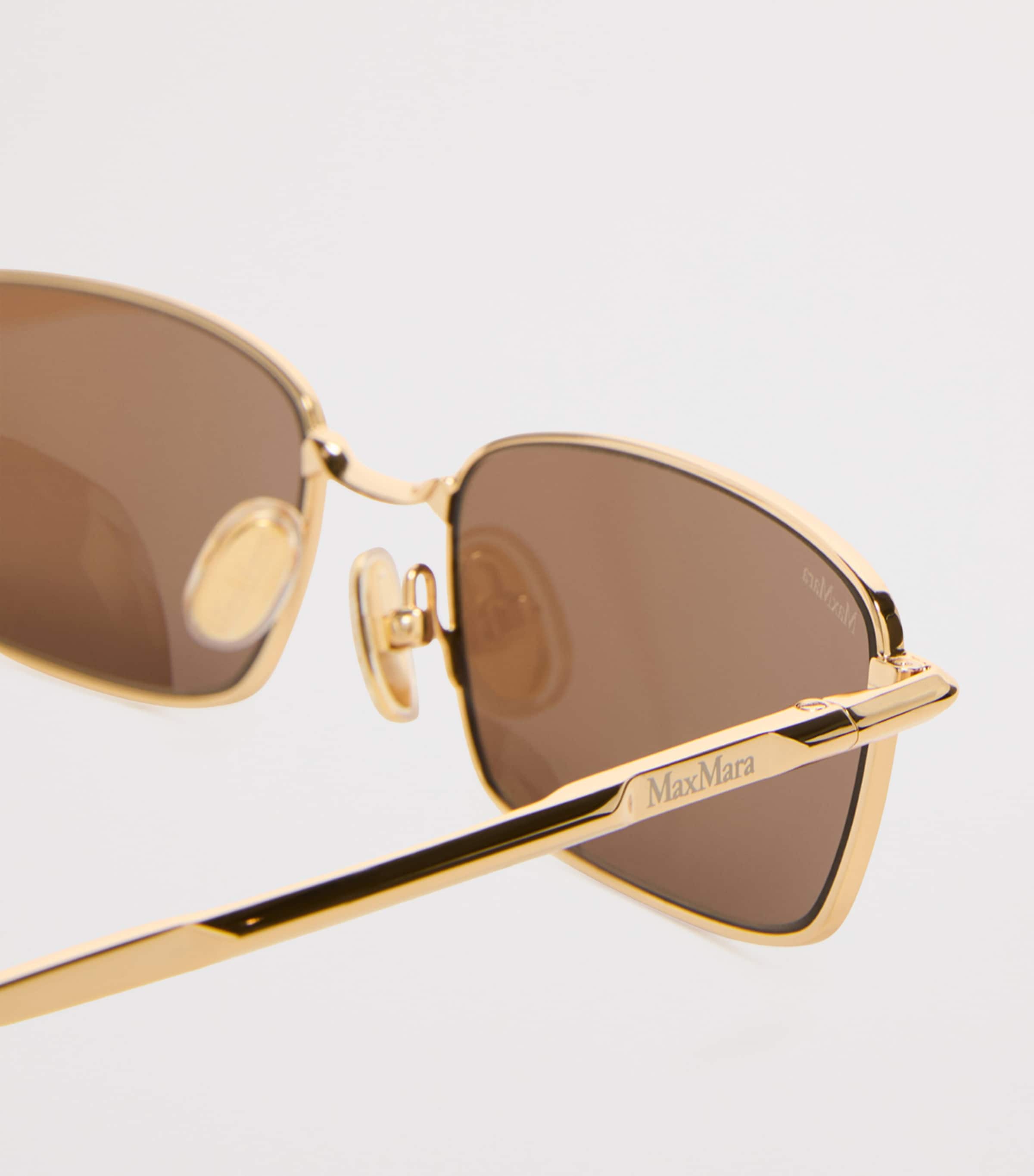 Max Mara Metal Rectangular Sunglasses Gold Brown Image 3