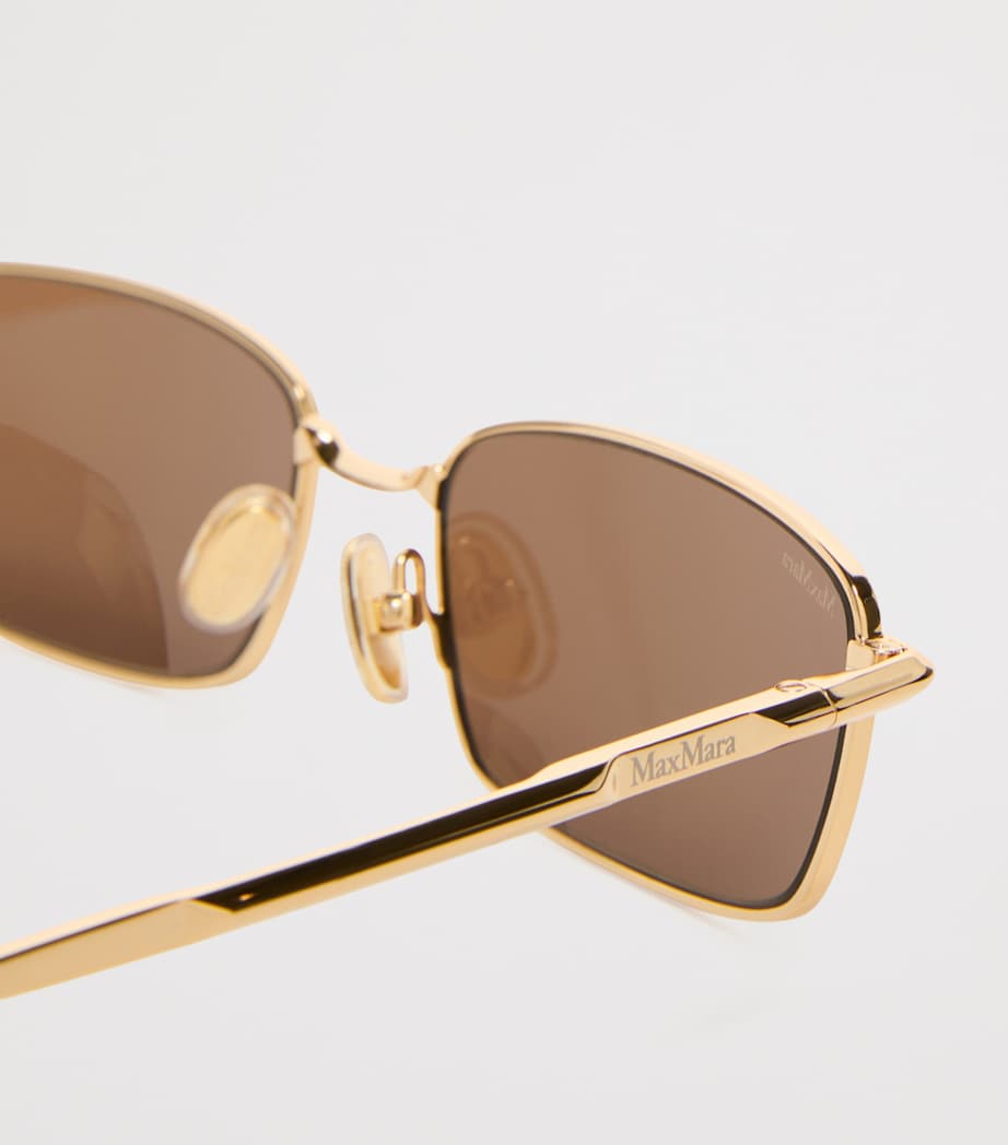 Max Mara Metal Rectangular Sunglasses Gold Brown Image 3