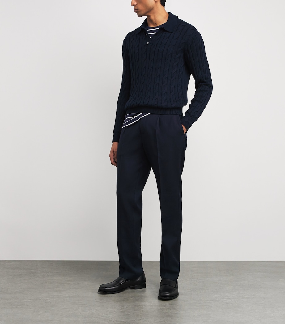 Cotton-Silk Cable-Knit Polo Sweater NAVY Image 2