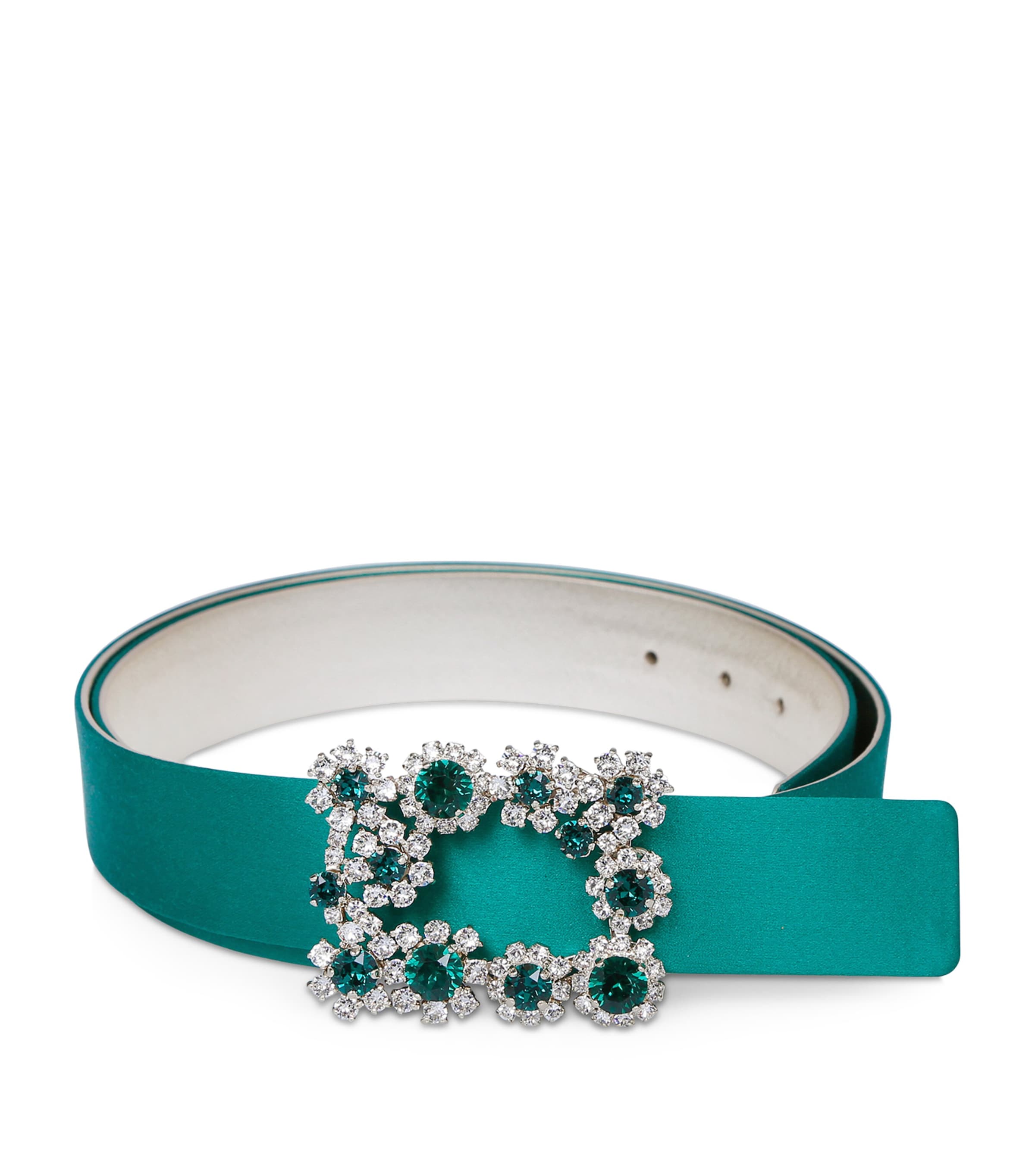 Roger Vivier Satin Embellished Belt In Green