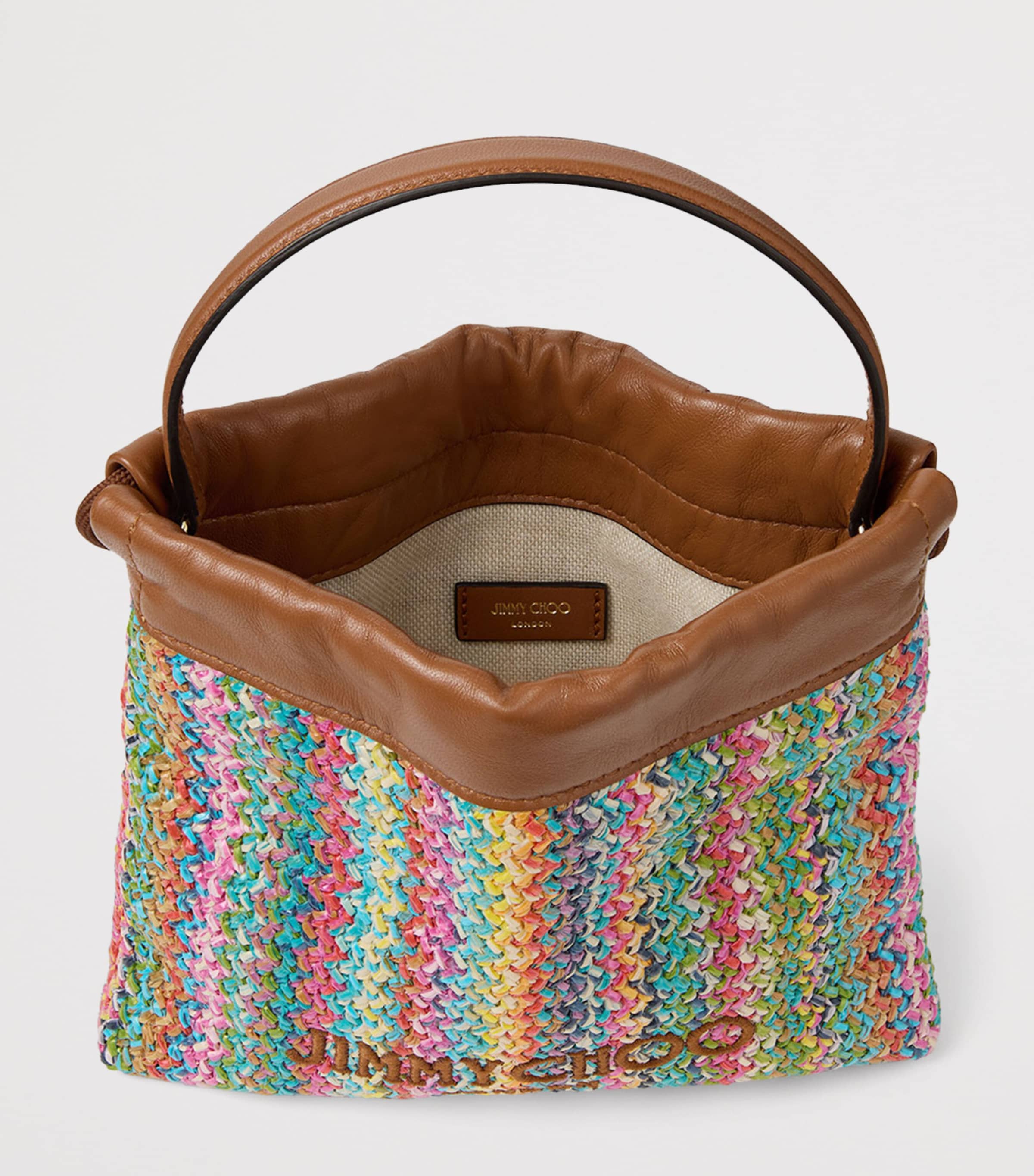 Jimmy Choo Raffia Drawstring Pouch Multi/tan/light Gold Image 4
