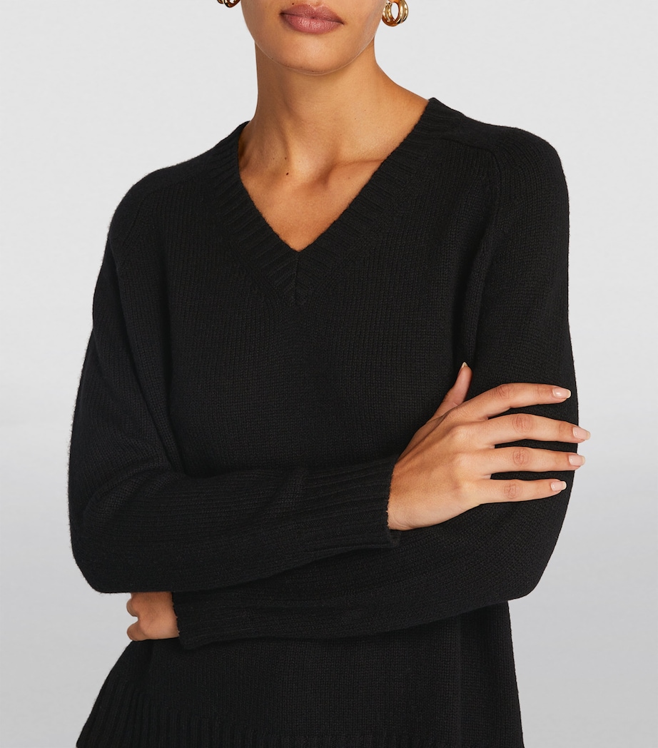 Open Cashmere V-Neck Sweater BLACK Image 6