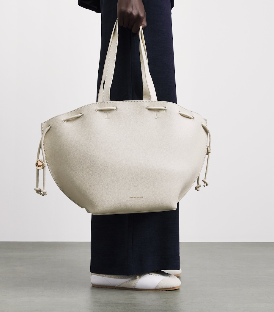Claudie Pierlot Grained Leather Alban Tote Bag Ecru Image 4