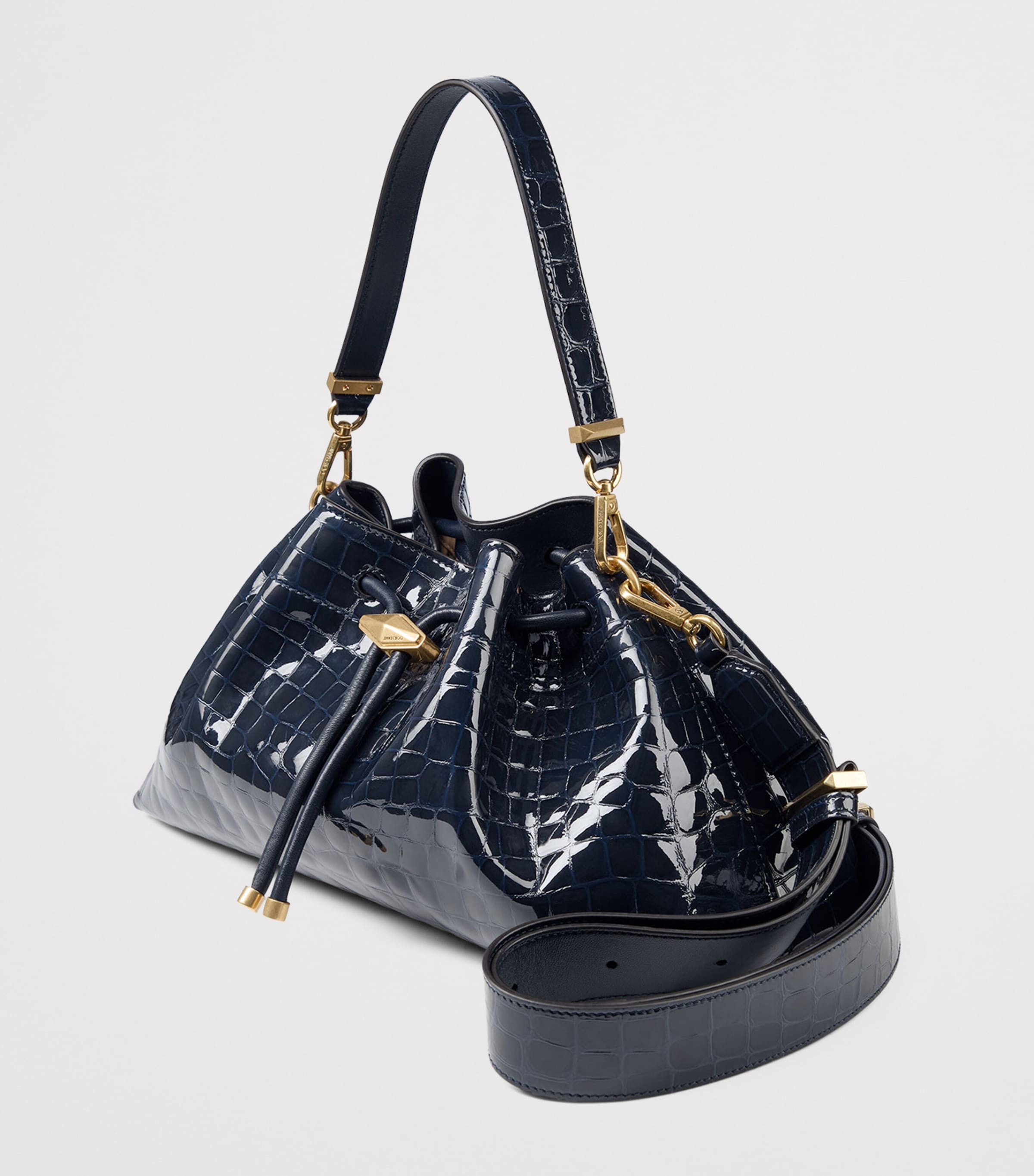 Jimmy Choo Croc-Embossed Bon Bon Shoulder Bag Marine/gold Image 2