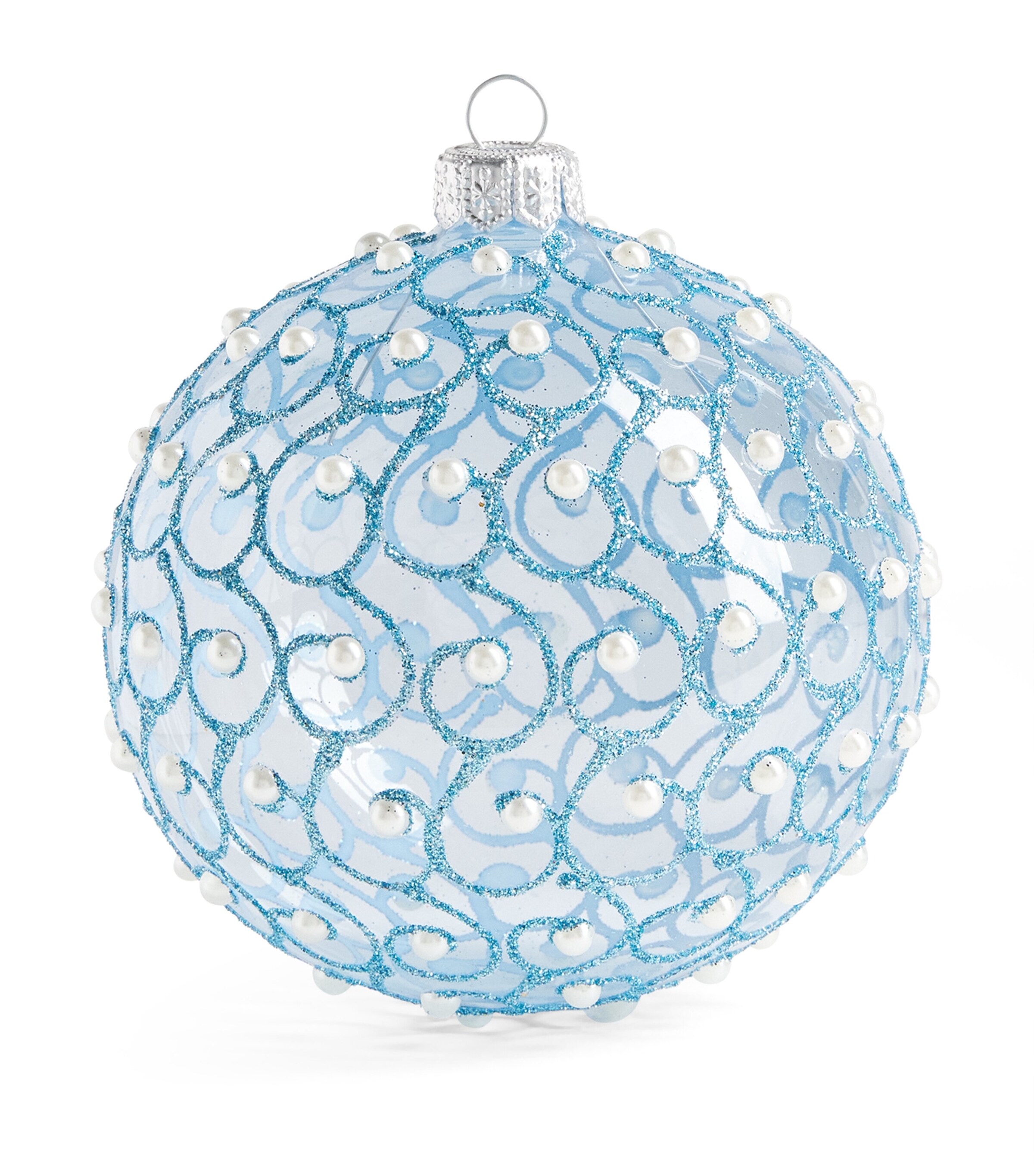 Harrods Glass Glitter Swirl Bauble Light Blue Image 1