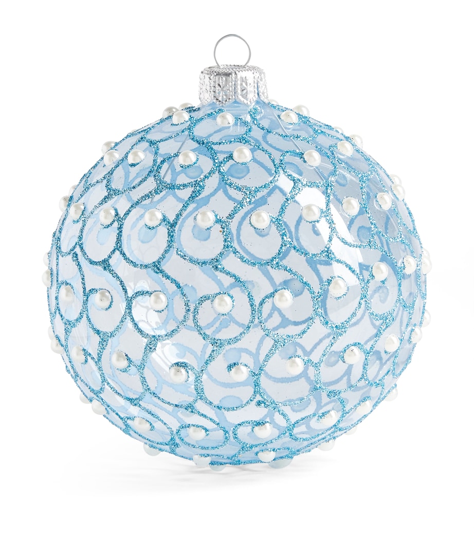 Harrods Glass Glitter Swirl Bauble Light Blue Image 1