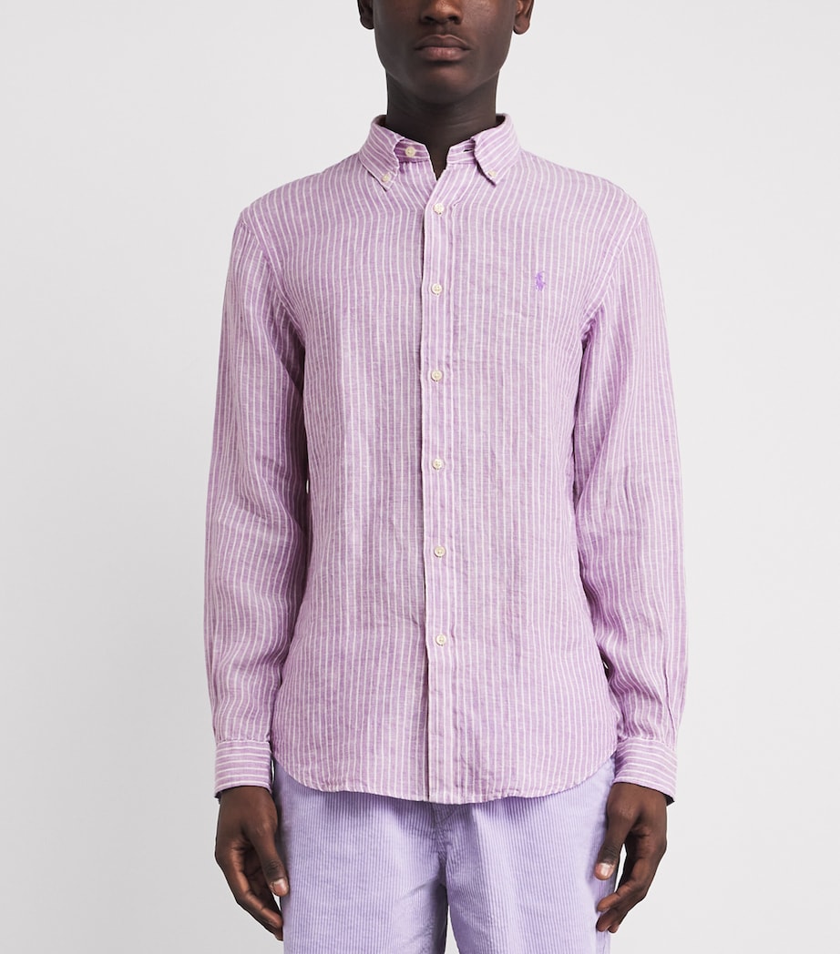 Polo Ralph Lauren Mens Linen Striped Custom-Fit Shirt Lavender White Image 4