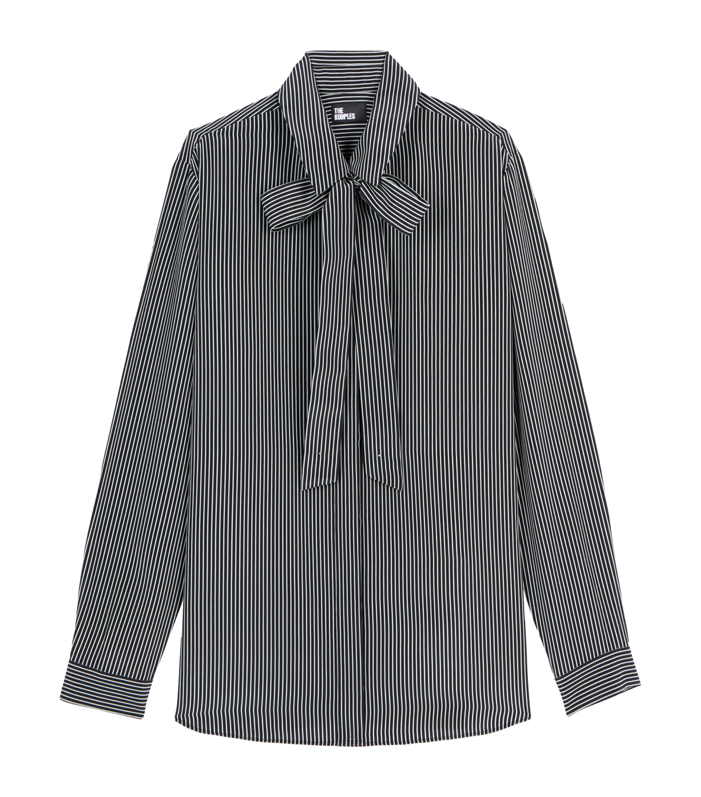 The Kooples Silk Striped Pussybow Shirt In Black