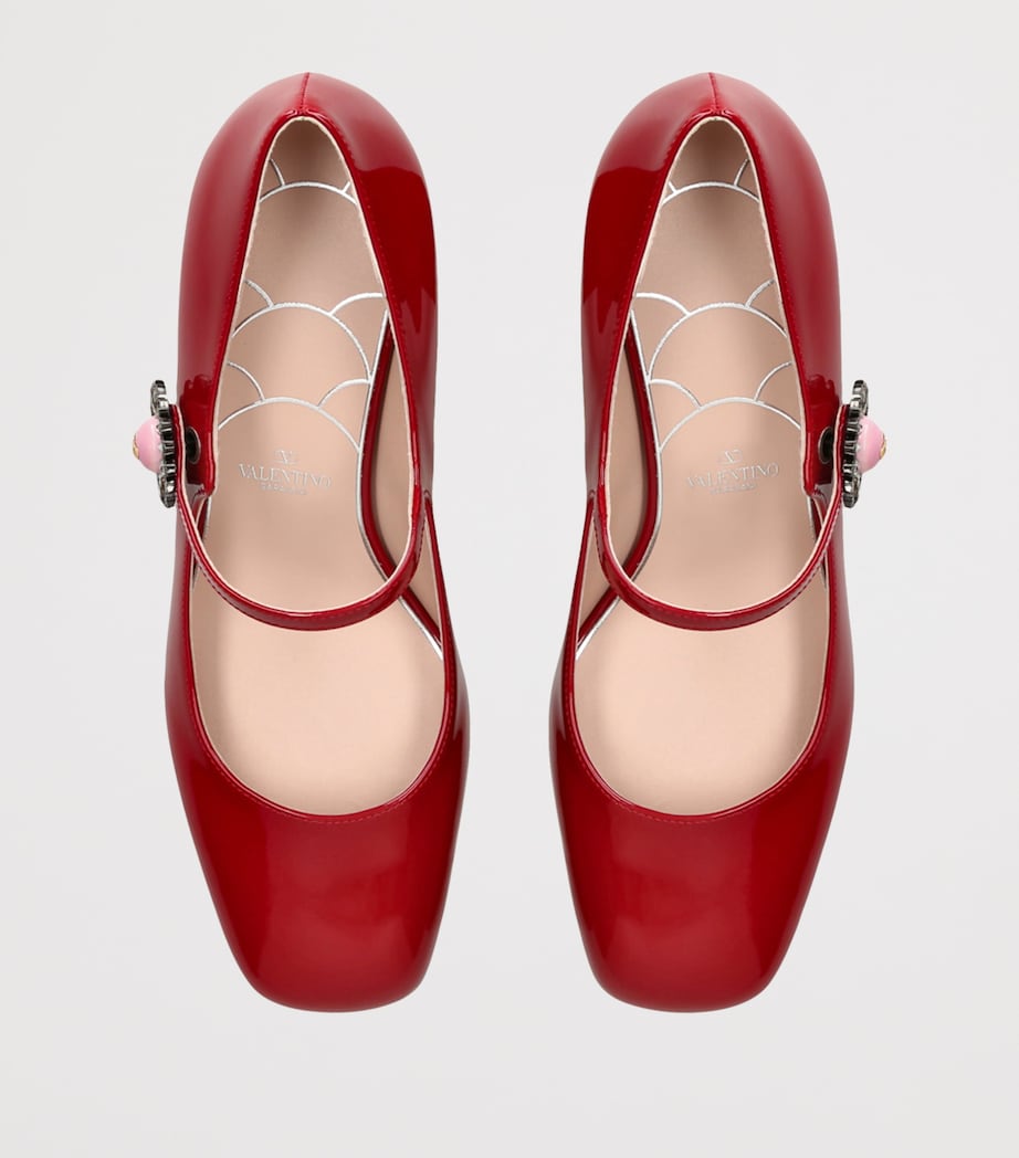 Leather Embellished Preshoes Pumps 55 RED Image 4