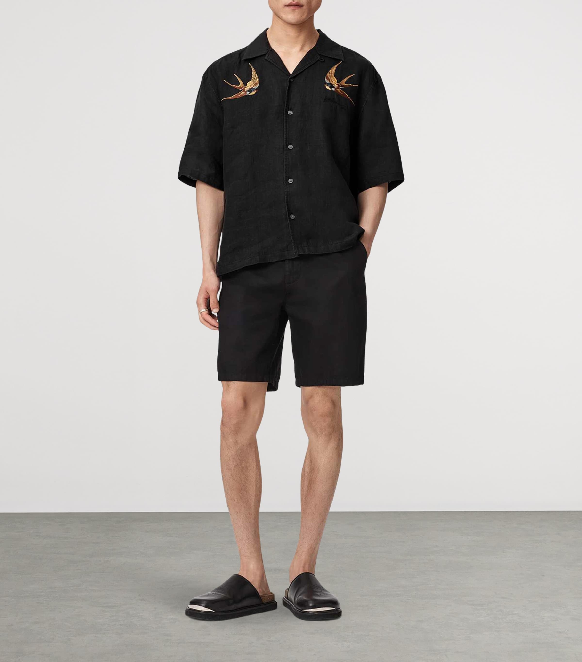 AllSaints Mens Linen Embroidered Avia Shirt Orca Black Image 2