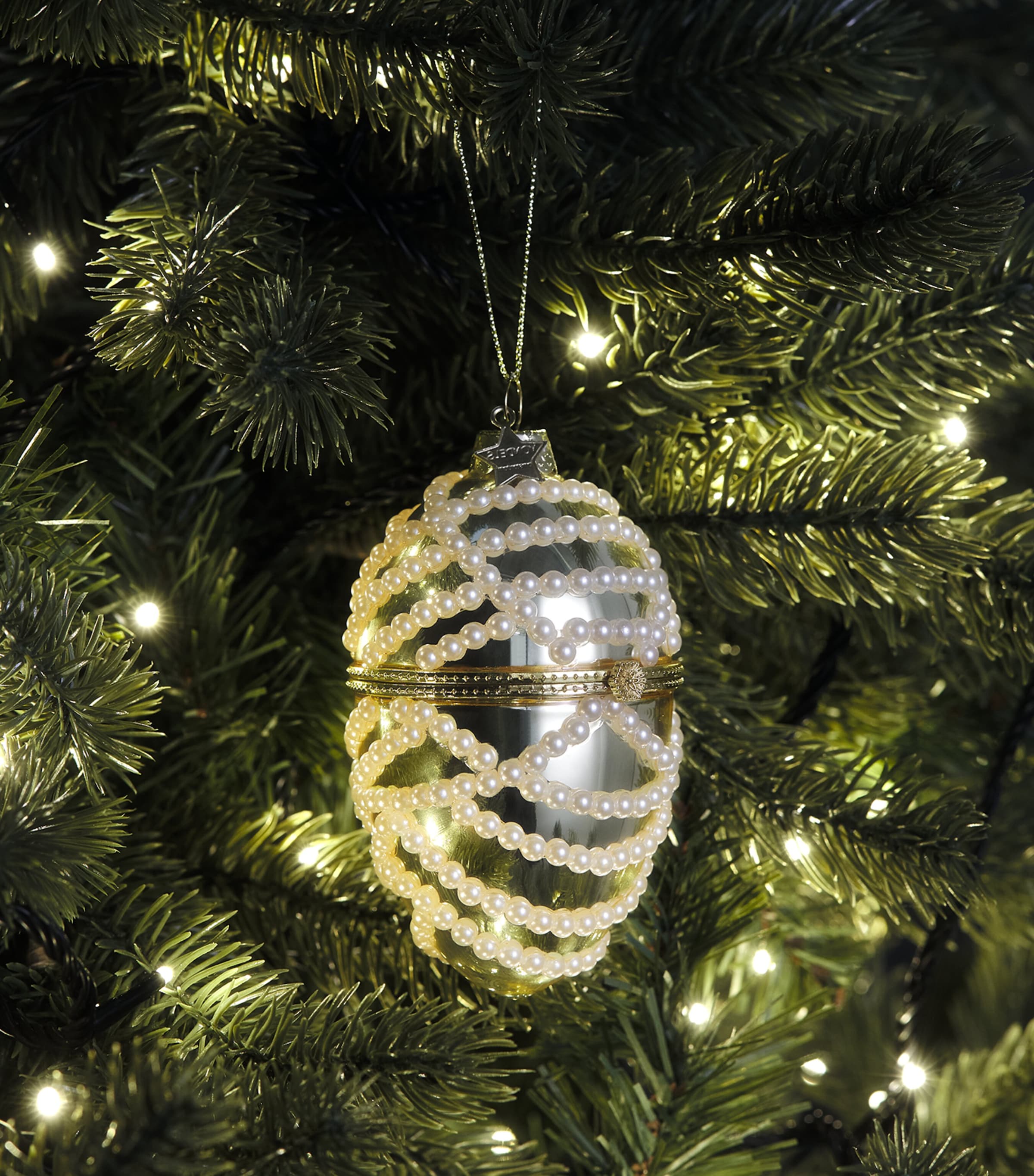 Harrods Faux Pearl Spiral Egg Bauble White Image 3