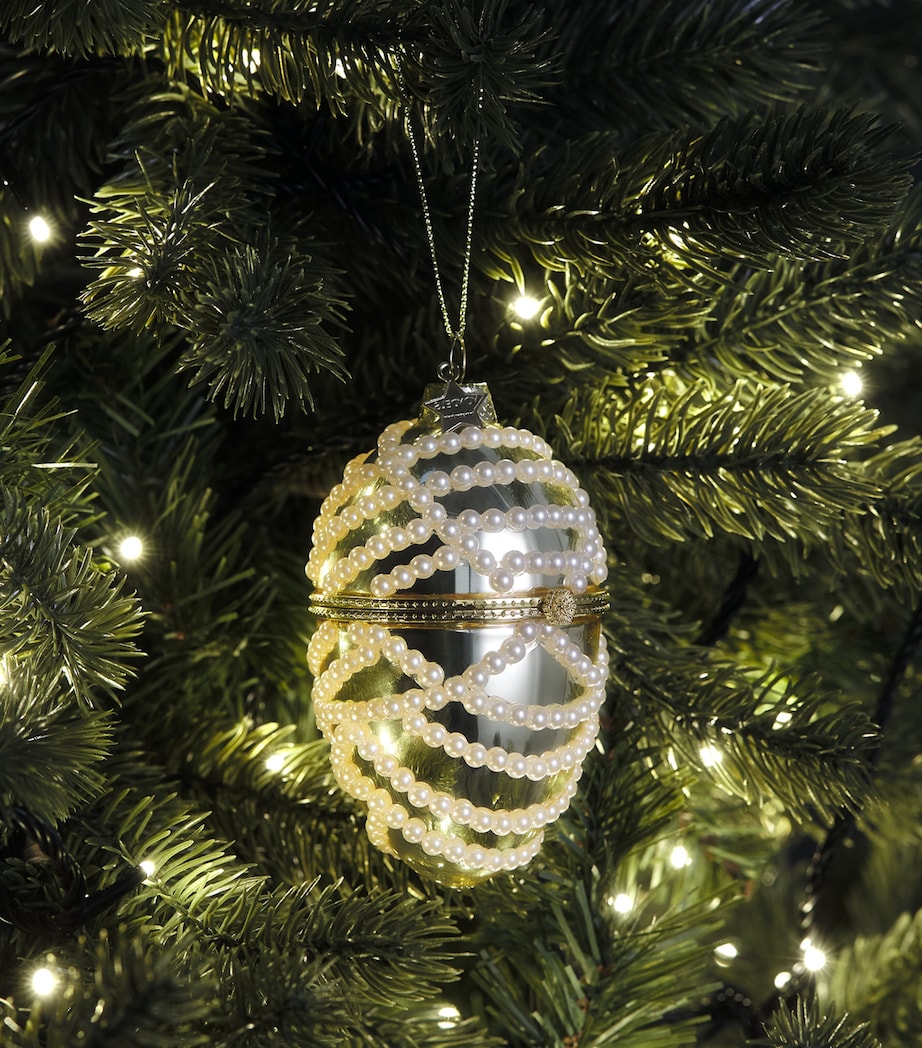 Harrods Faux Pearl Spiral Egg Bauble White Image 3