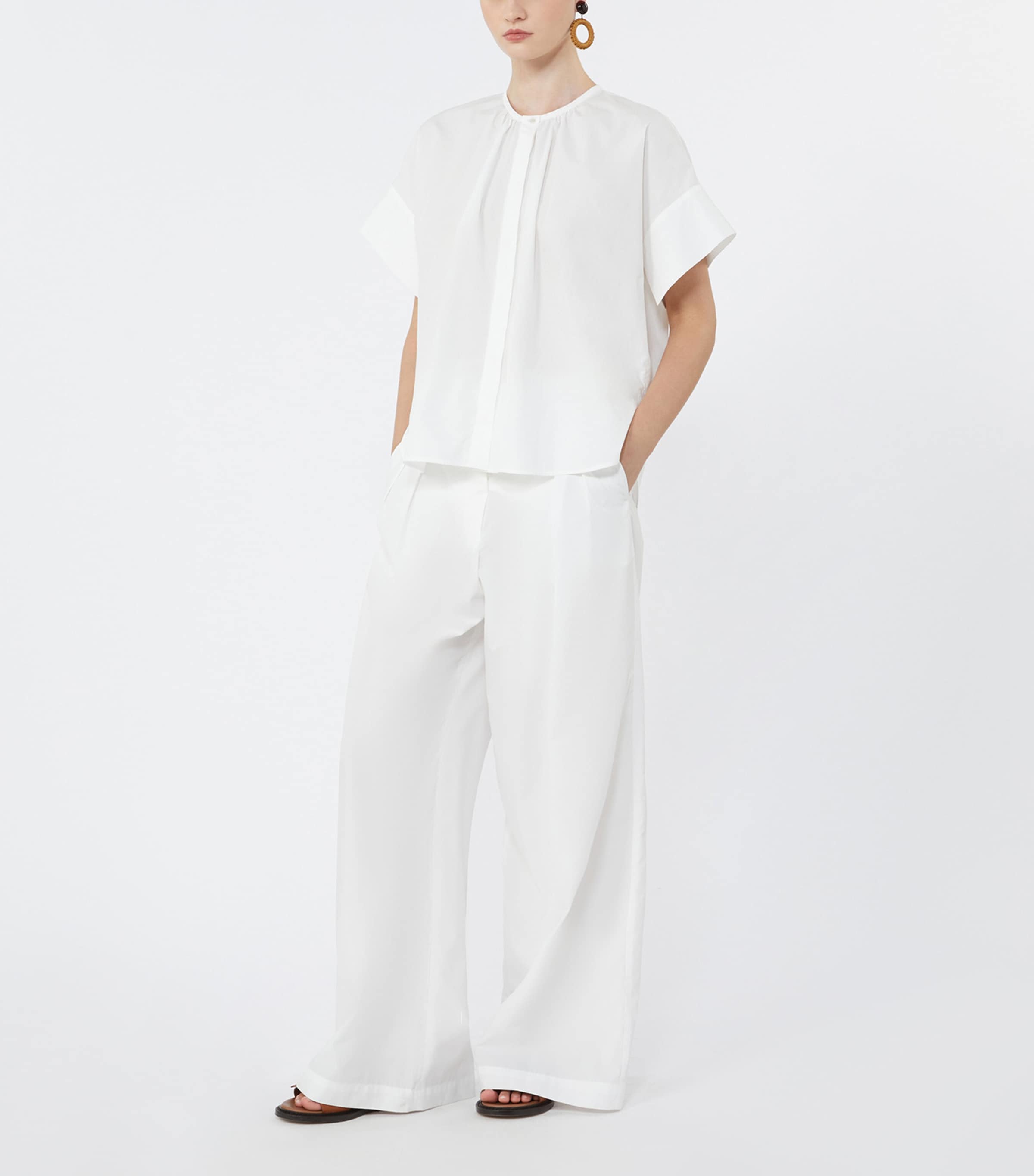 Weekend Max Mara Womens Cotton Wide-Leg Trousers White Image 2